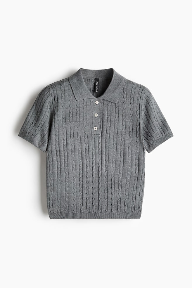 Cable-knit polo shirt - Dark grey marl - 1