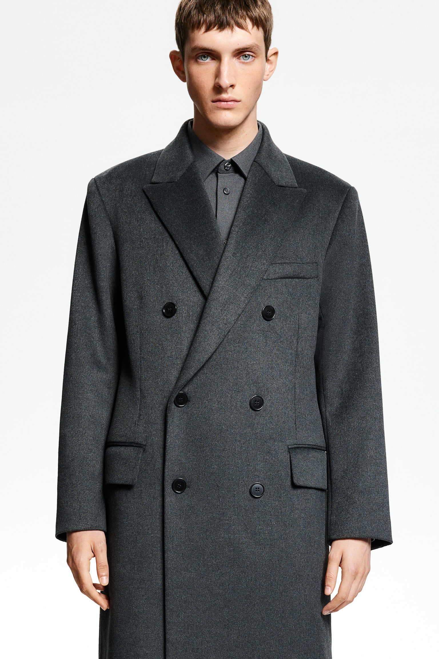 Double-breasted wool-blend coat - Dark grey - 4