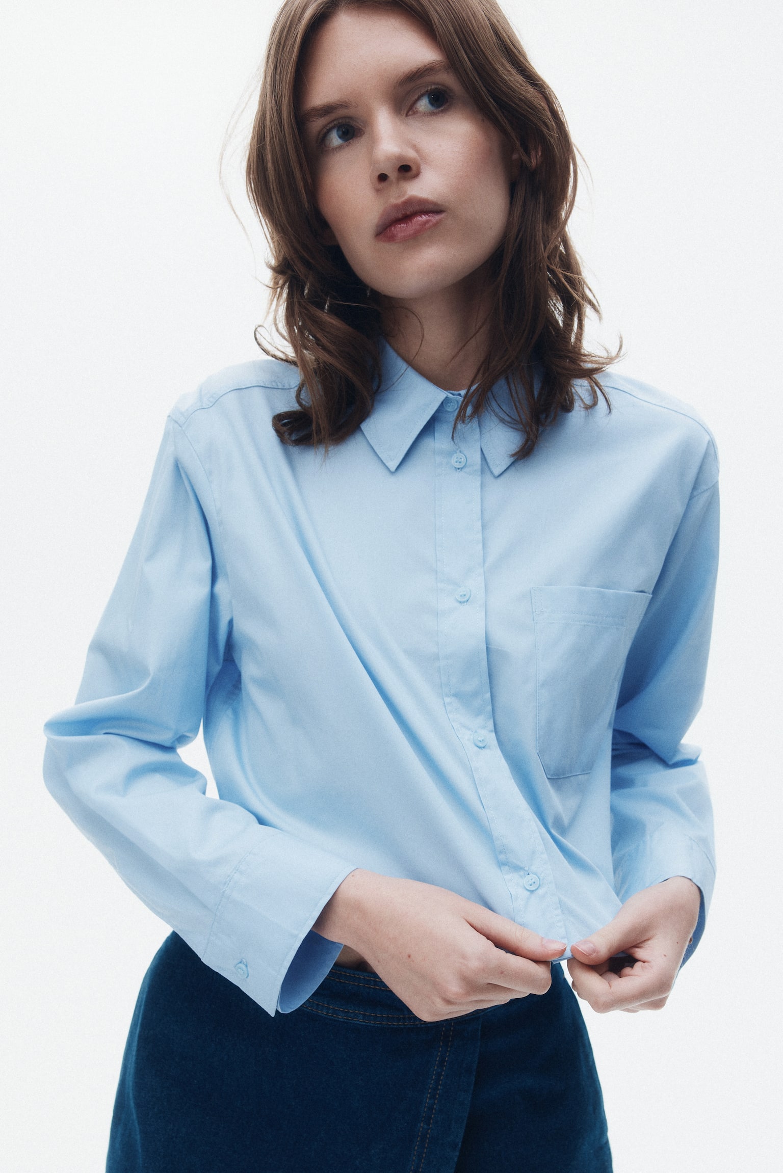 Cropped cotton shirt - Light blue/Light blue/Checked/Light blue/Checked/Blue/Striped/White - 5