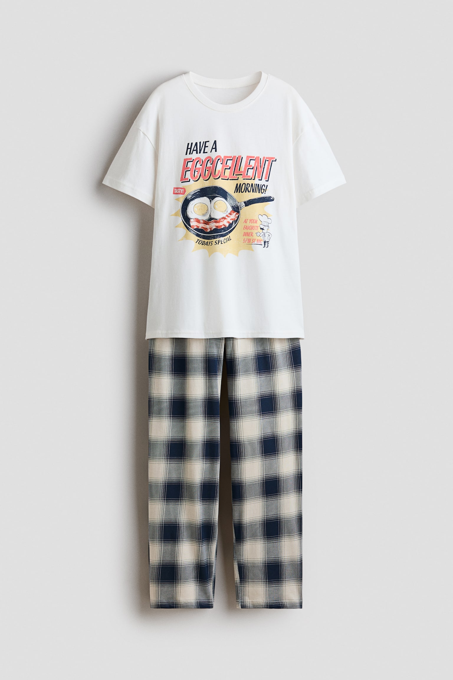 Printed cotton pyjamas - Ivory/Eggcellent