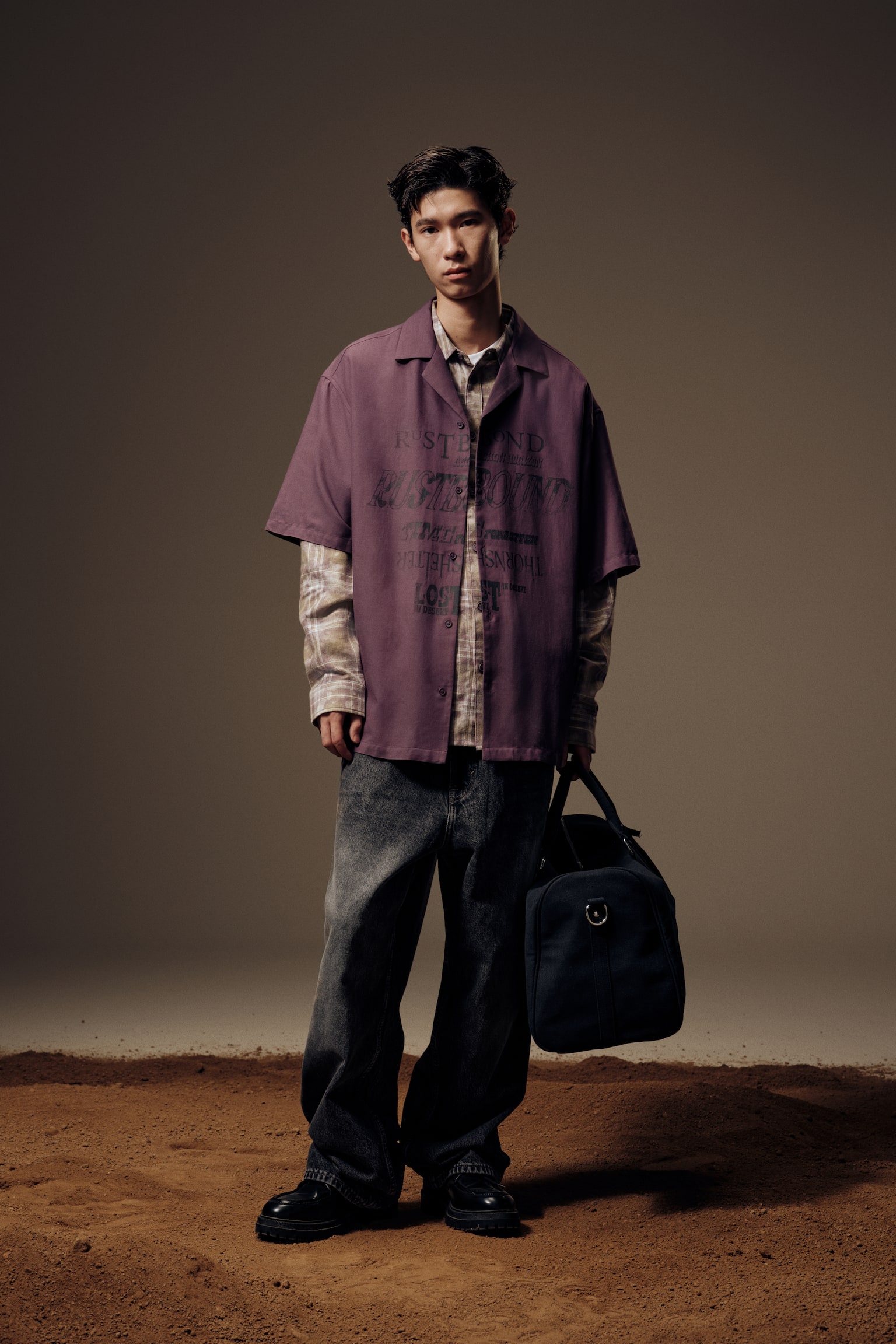 寬鬆剪裁休閒襯衫 - 深紫色/Rustbound/黑色/Rustbound/米色/印花 - 6