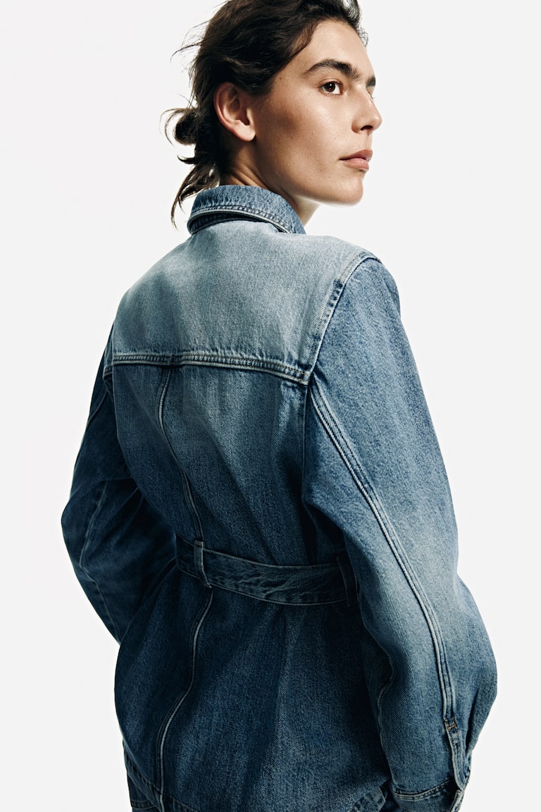 Tie-belt denim jacket - Denimblå