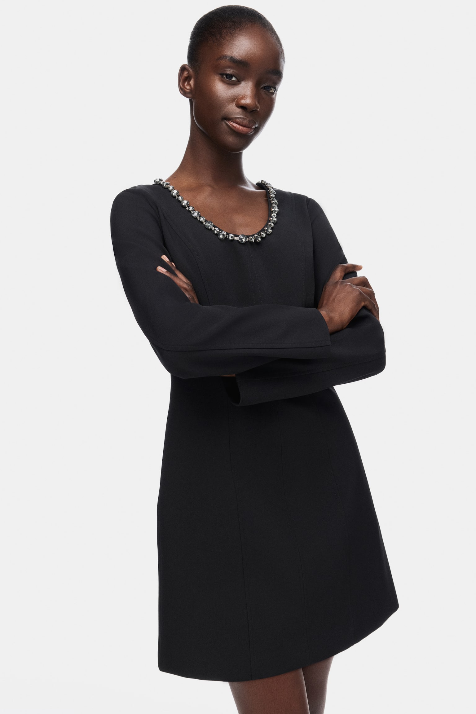 Rhinestone-embellished dress - Black - 1