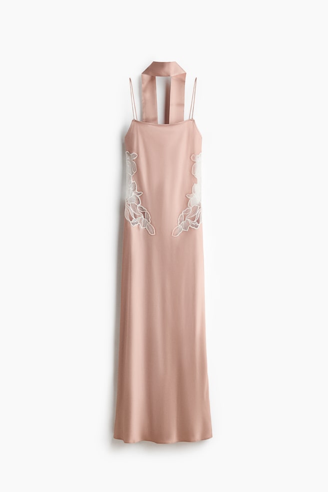 Robe en satin avec écharpe et dentelle - Beige ancien/blanc/Jaune pâle - 1