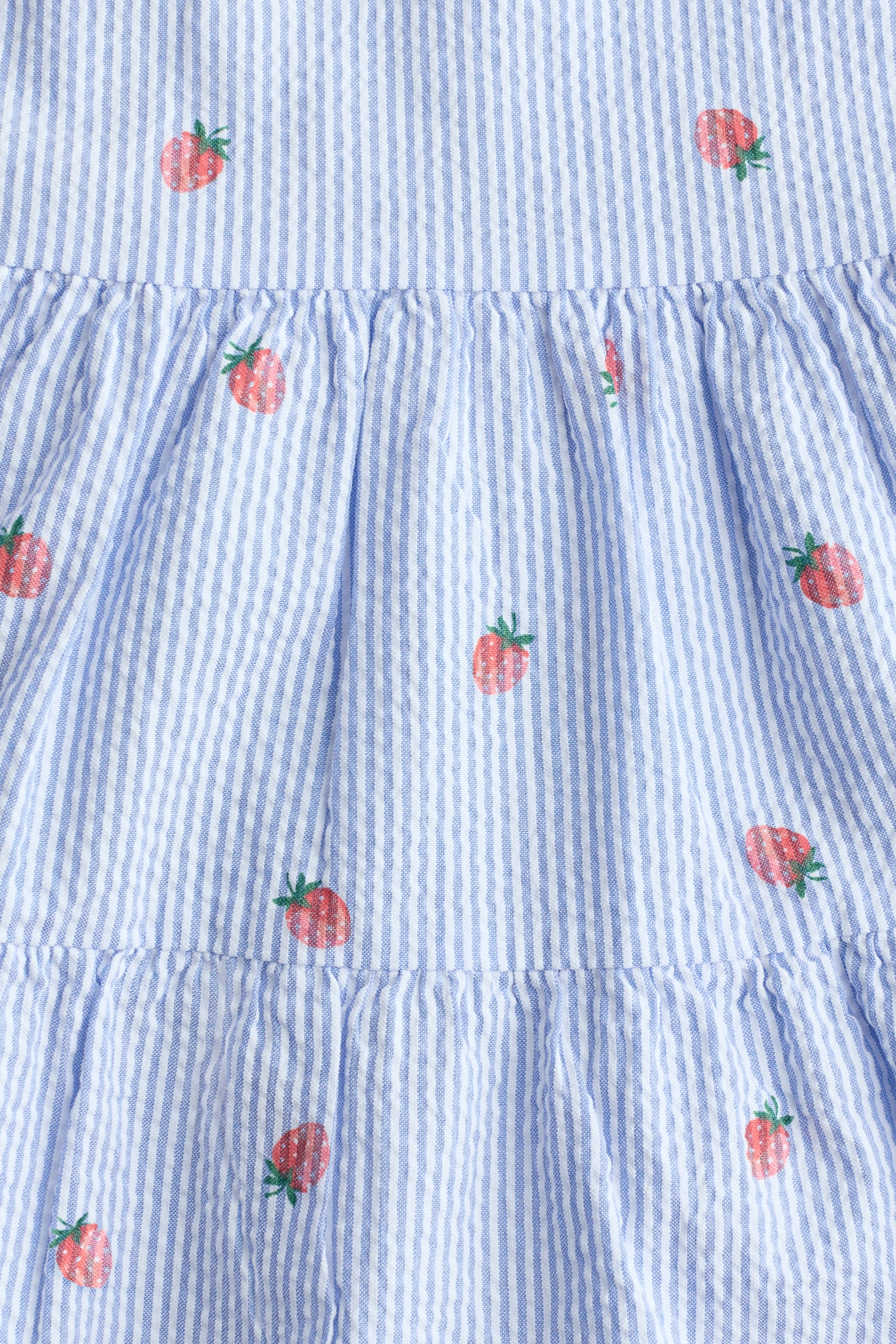 Tiered seersucker dress - Light blue/Strawberries/Red/White floral/Red/Striped - 2