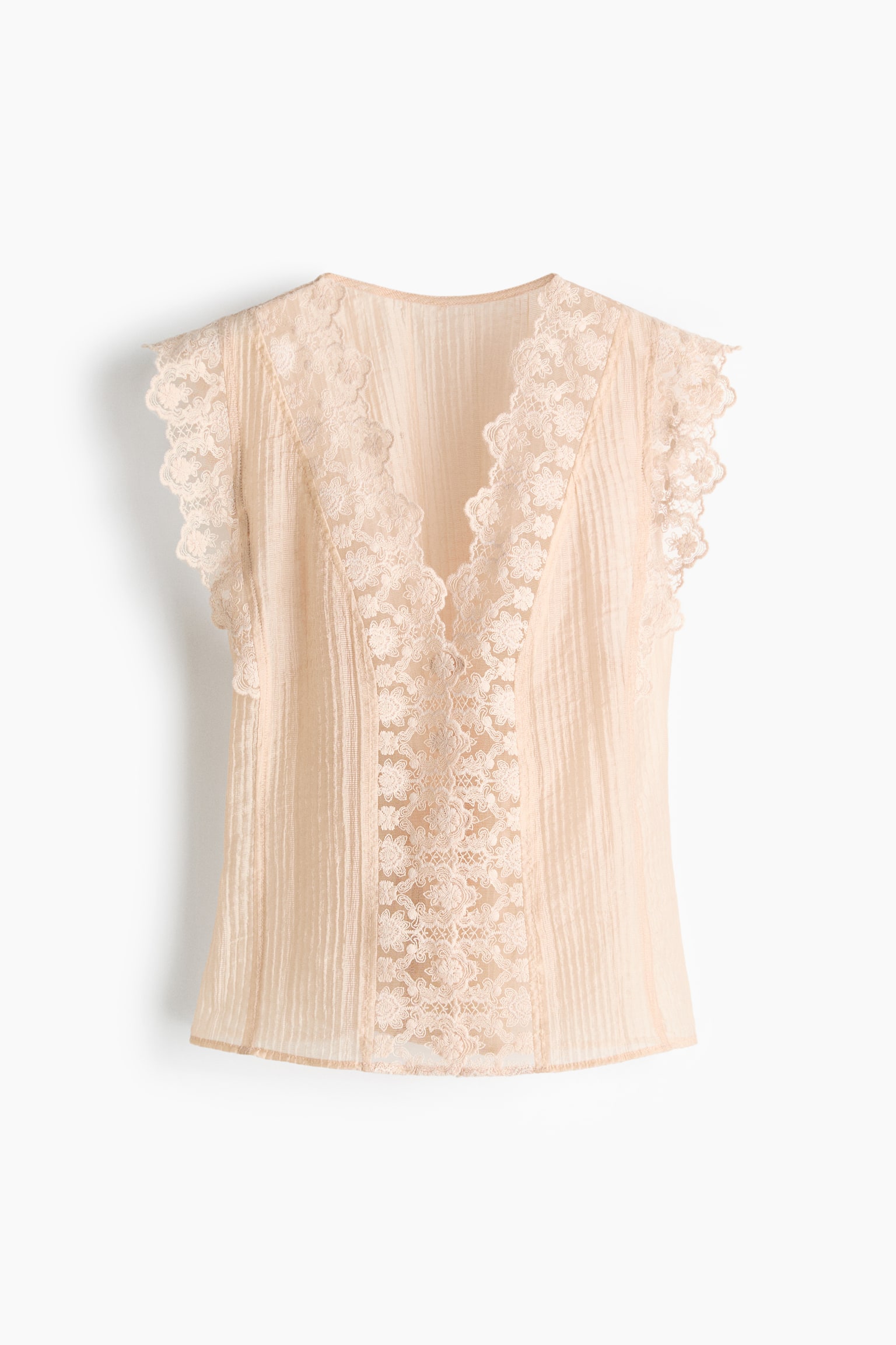 Lace-trimmed vest top - Light beige/Dark grey - 2