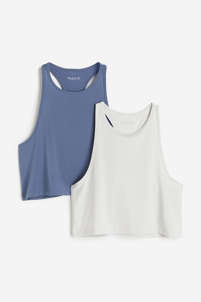 2-pack DryMove™ cropped sports vest tops - Light grey/Pigeon blue/Black/White - 2
