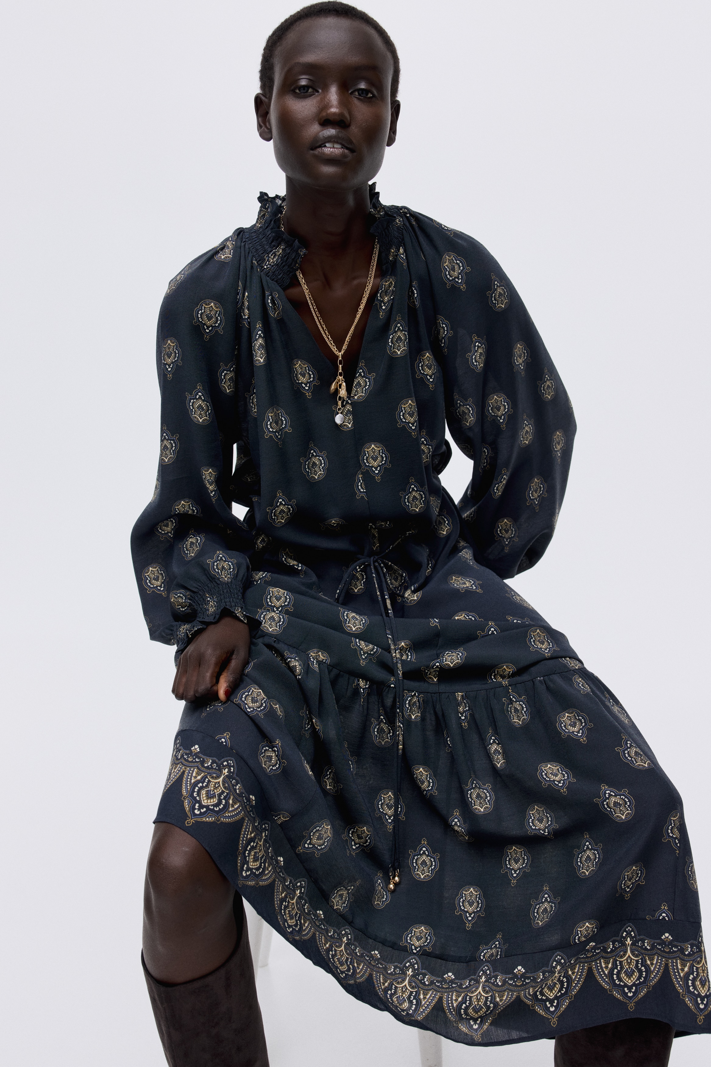 h&m black smocked dress Everlane Smocked Column Dress In Black, Size XXS, Viscose main image 0