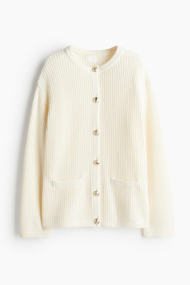 Rib-knit cardigan - Cream/Navy blue - 1