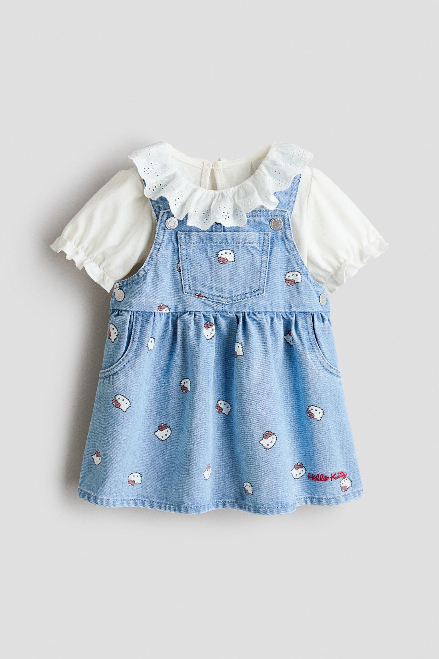 2-Piece Overall Dress and Top Set - Light denim blue/Hello Kitty