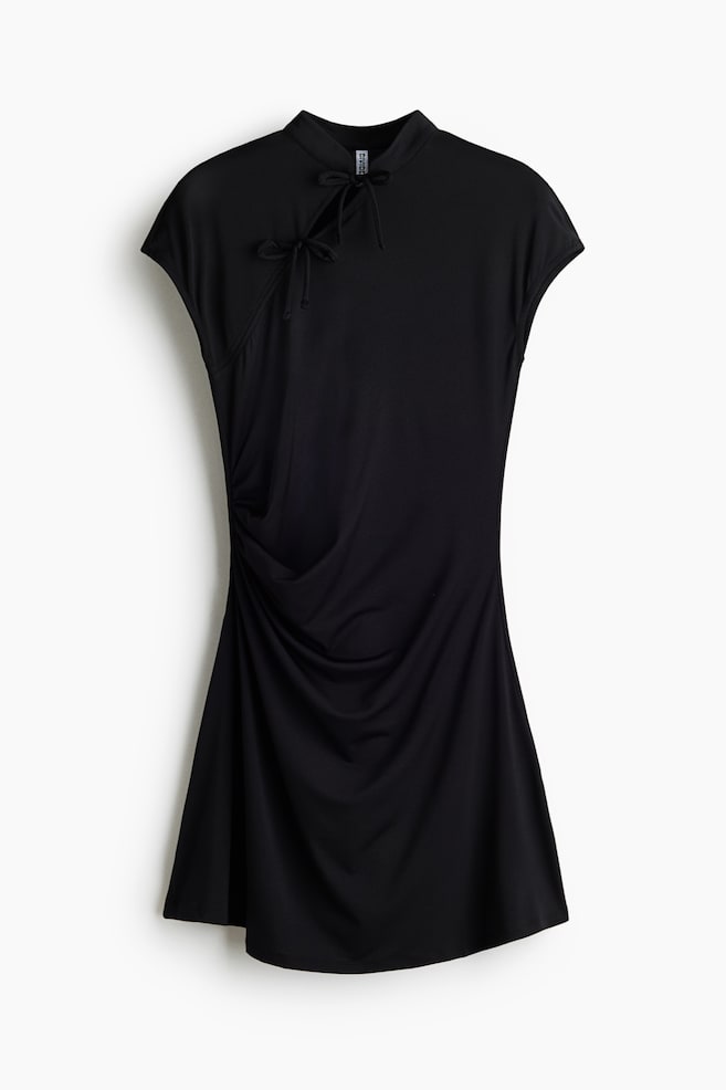 Draped Tie-Detail Dress - Black/Dark brown - 1