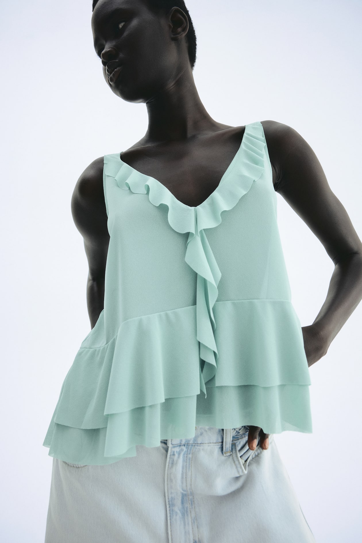 Flounced Sleeveless Top