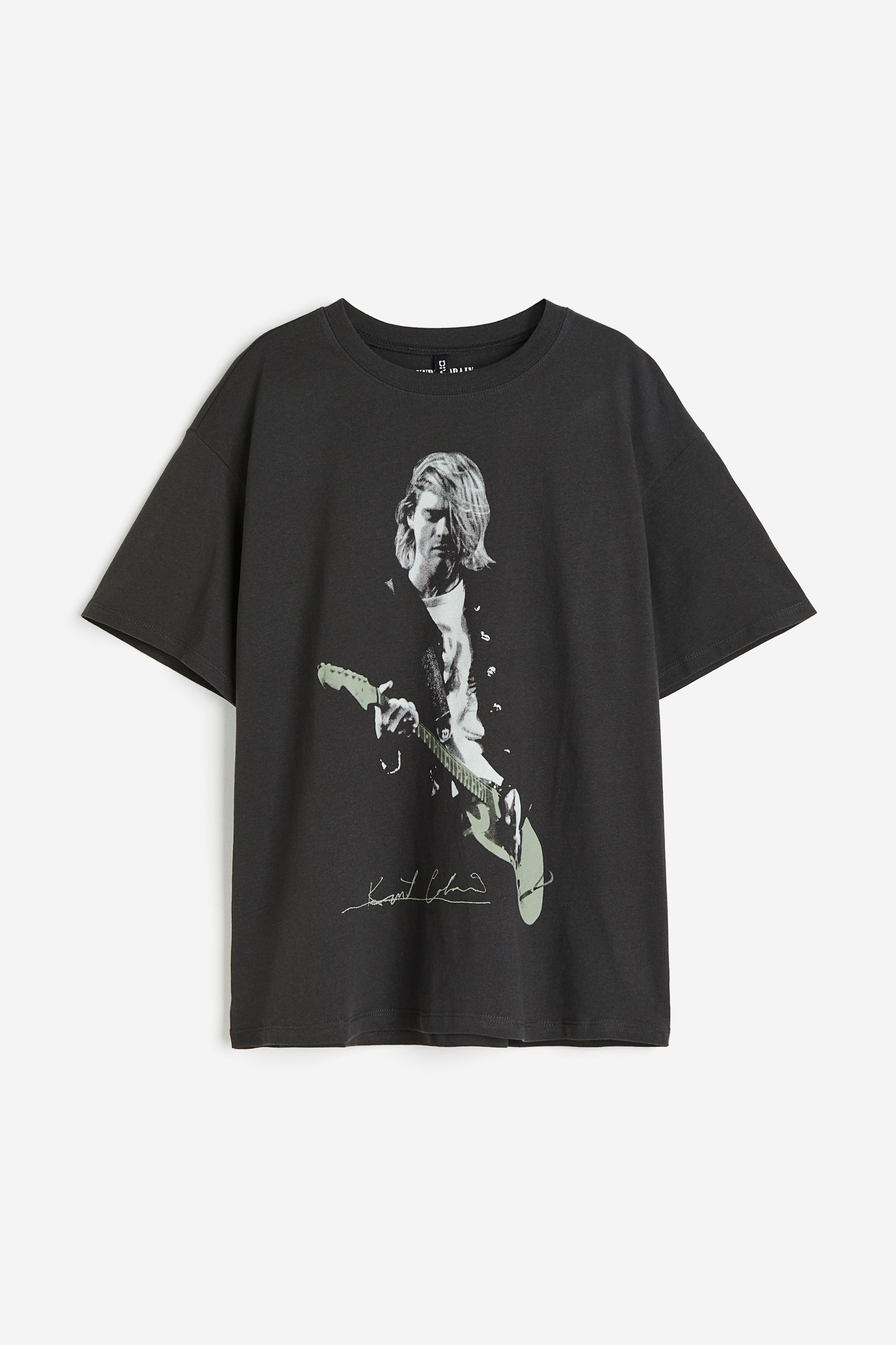 Oversized Printed T shirt Black Kurt Cobain Ladies H M US