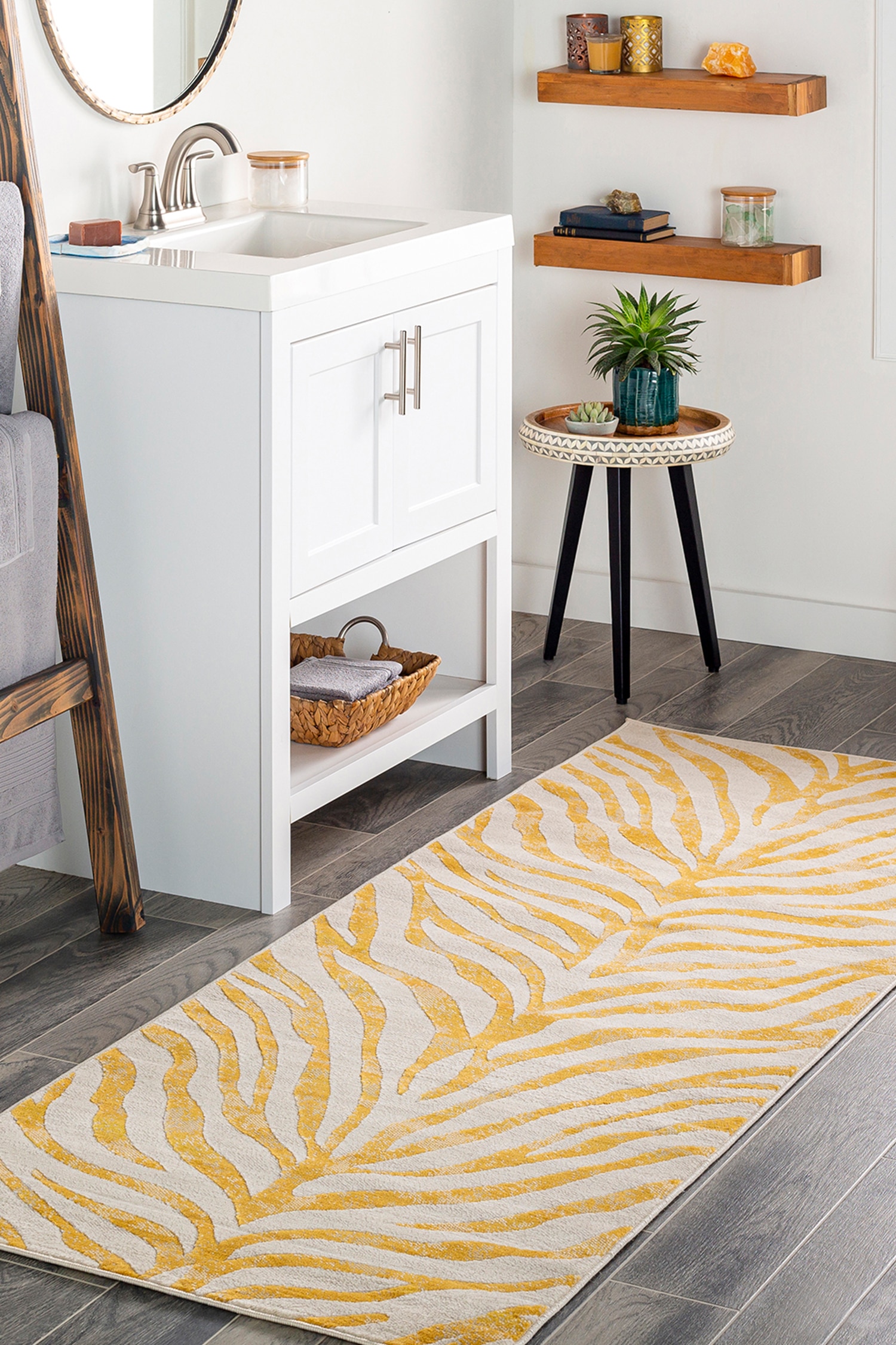 City Animal Print Zebra Boho Rug - Yellow/Grey/Beige