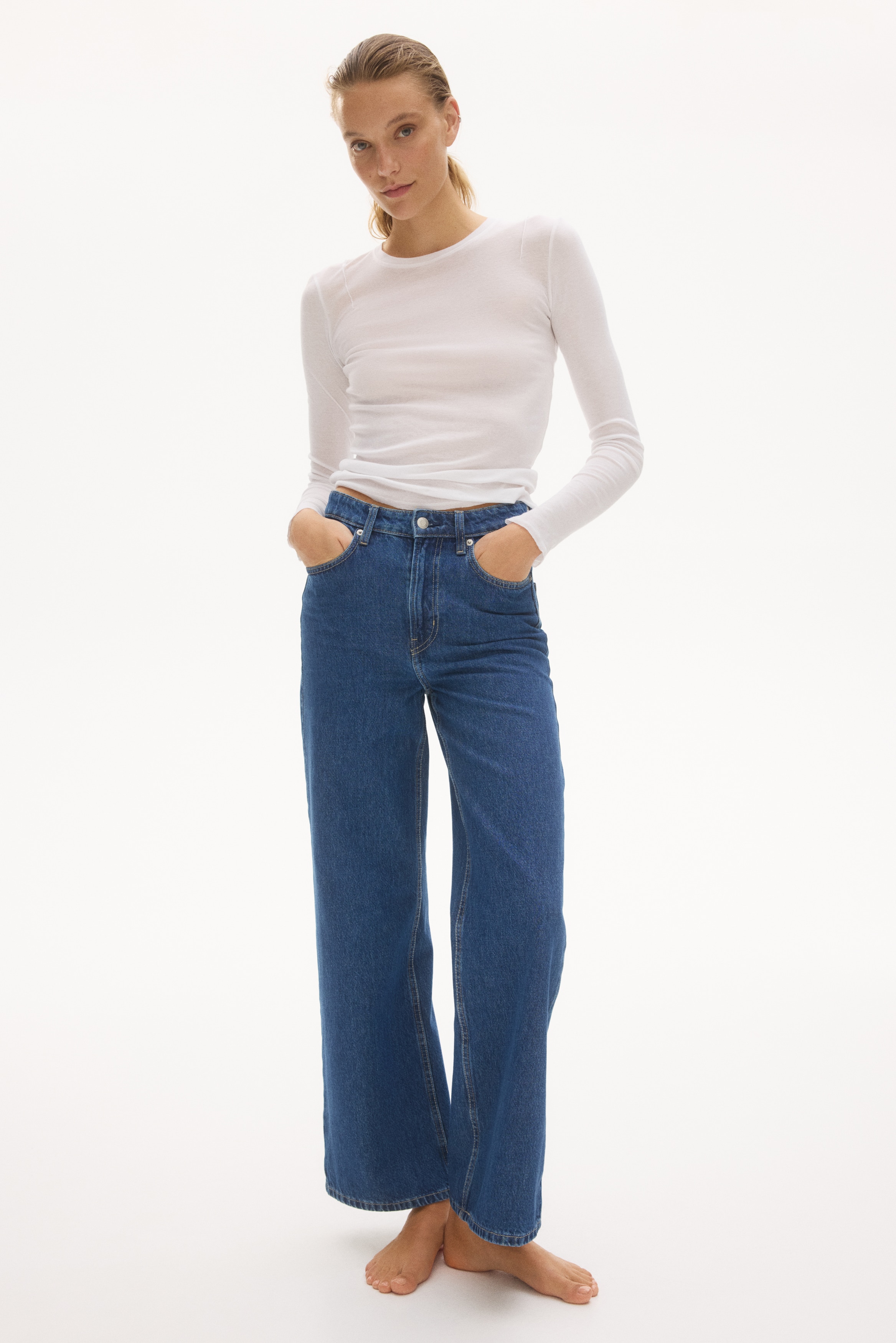 T. japan ハイウエストデニム 36 ワイドハイウエストデニム - デニムブルー - レディース | H&M JP