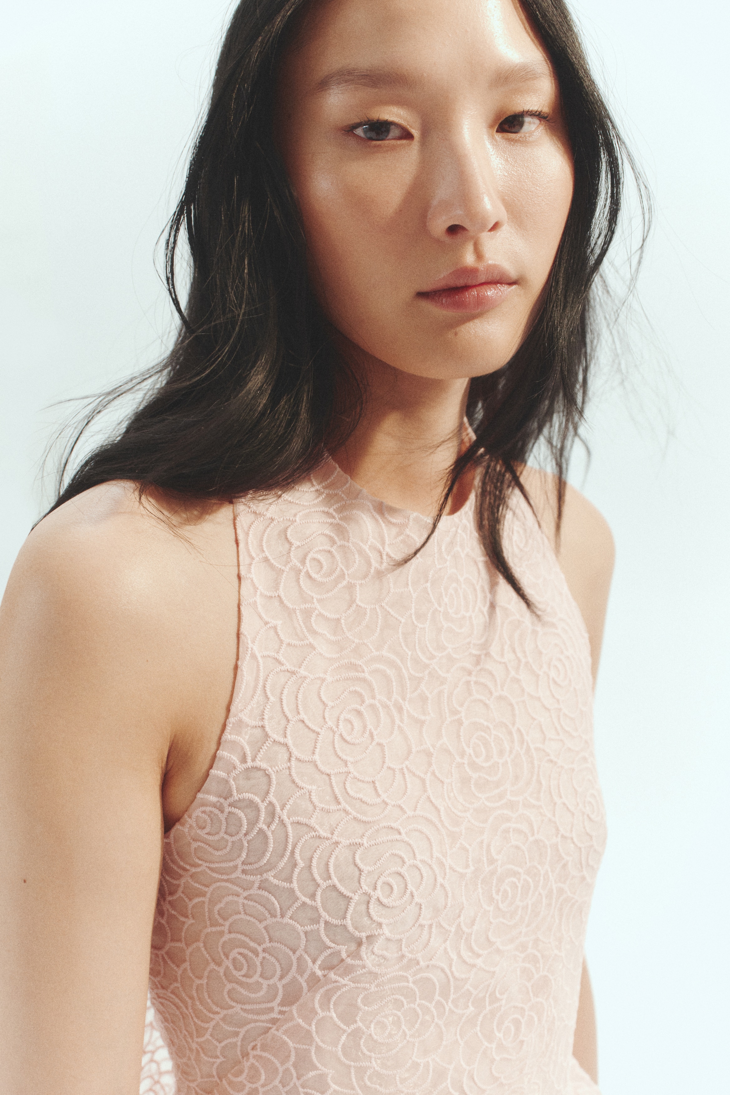 Embroidered halterneck dress