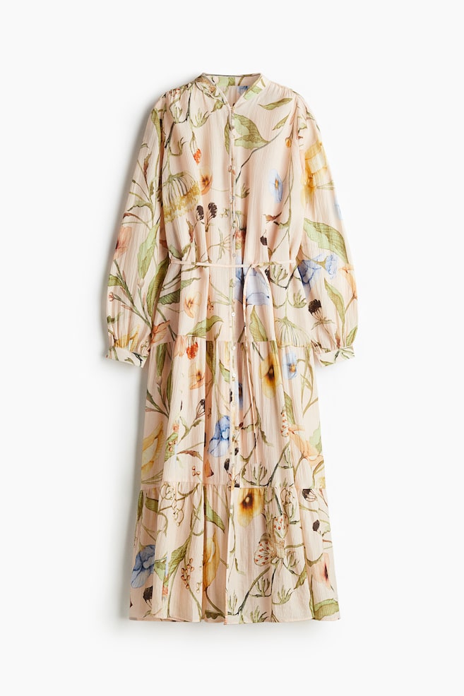 Oversized crinklejurk - Lichtabrikoos/bloemen/Wit/zwarte bloemen - 1