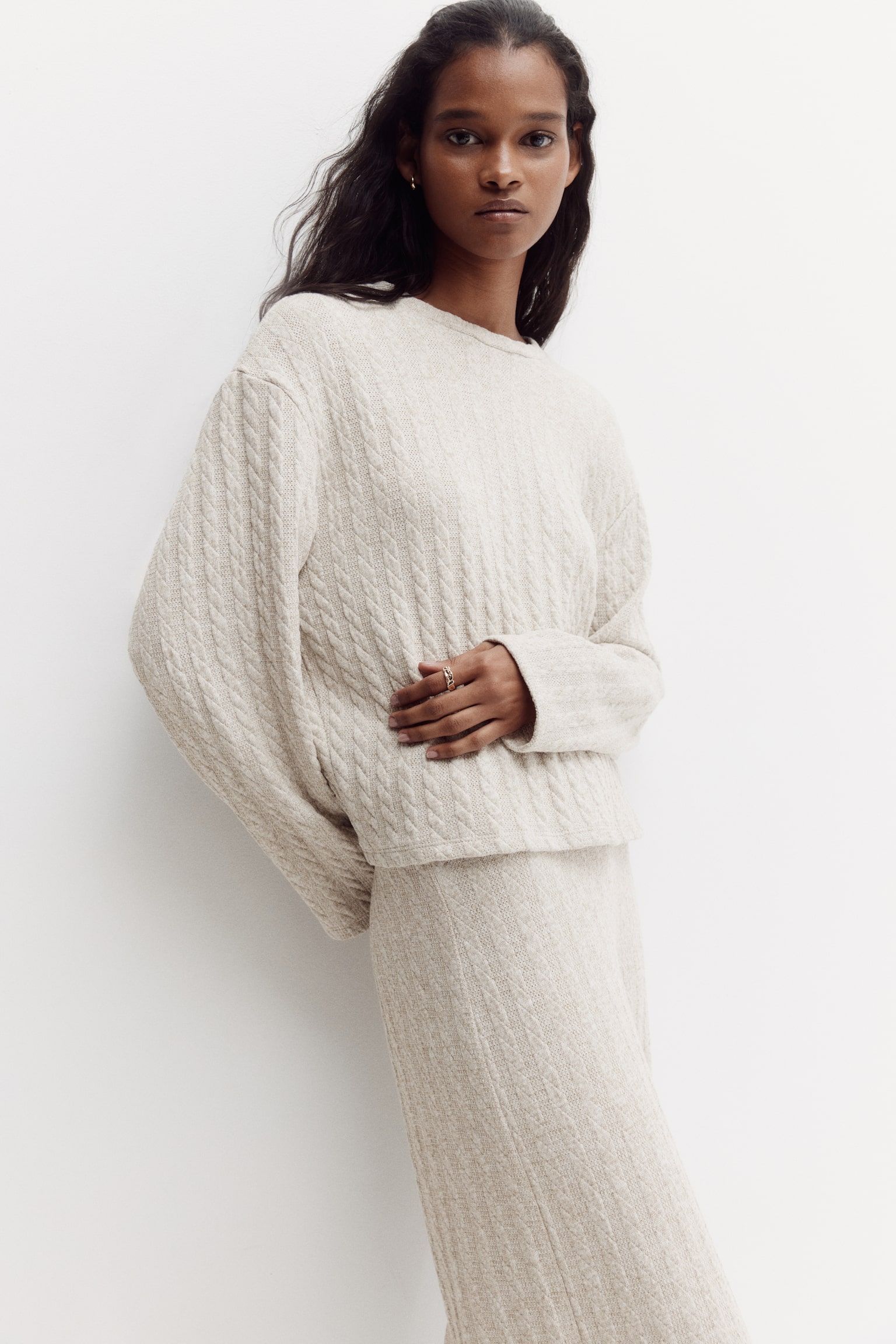Женский свитер H&M Cable-Knit, цвет: Светлый бежевый меланжевый — фото 2