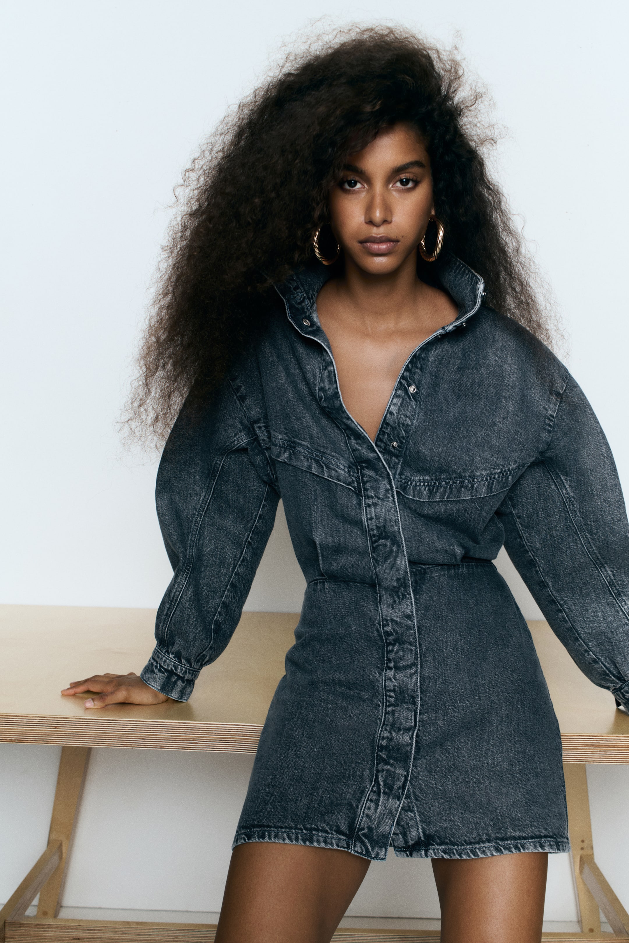 Robe à boutons en denim