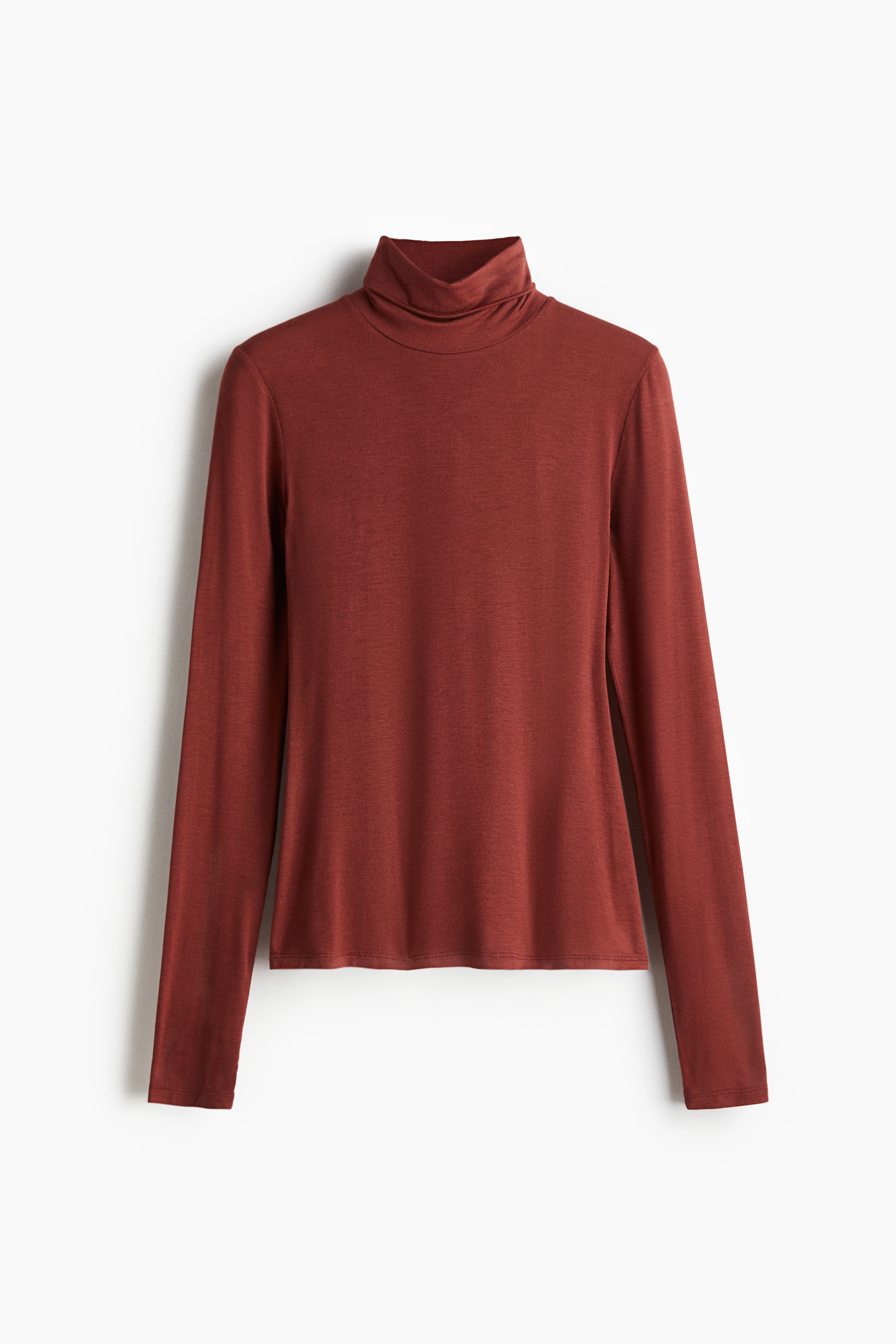 嫘縈圓高領上衣 - Rust red