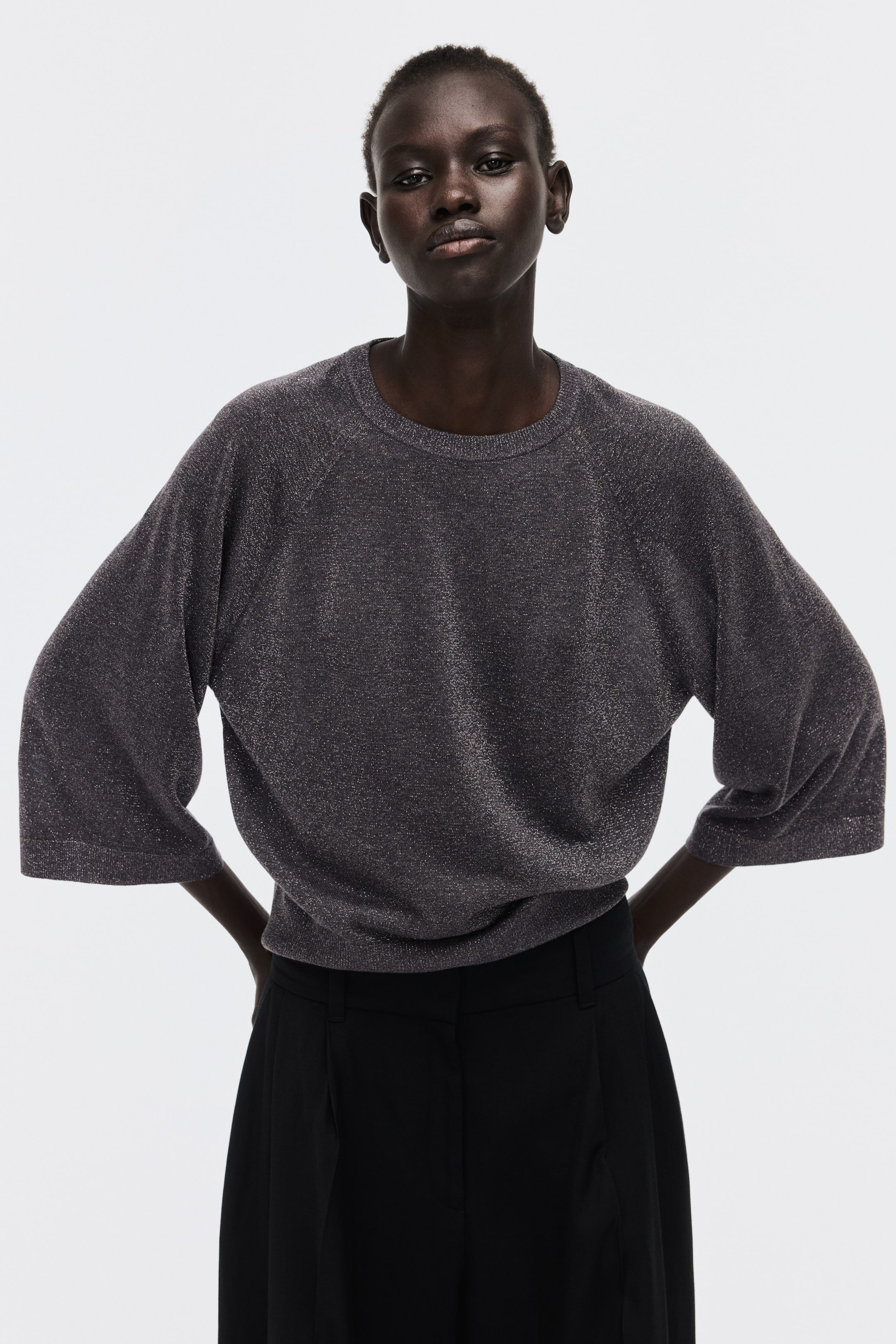 View larger image: Fine-knit glittery top - Dark grey - Ladies | H&M IE 3