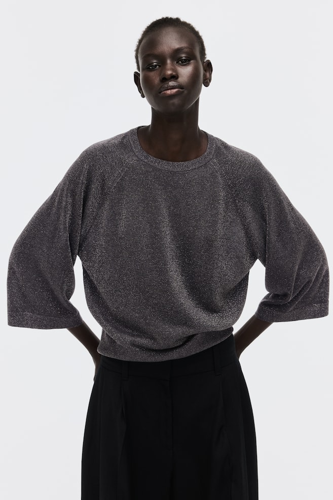 Fine-knit glittery top - Dark grey/Dusty pink marl/Dark khaki green - 5