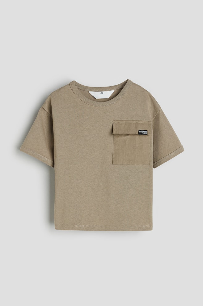 Pocket-detail T-shirt - Beige/Black - 1