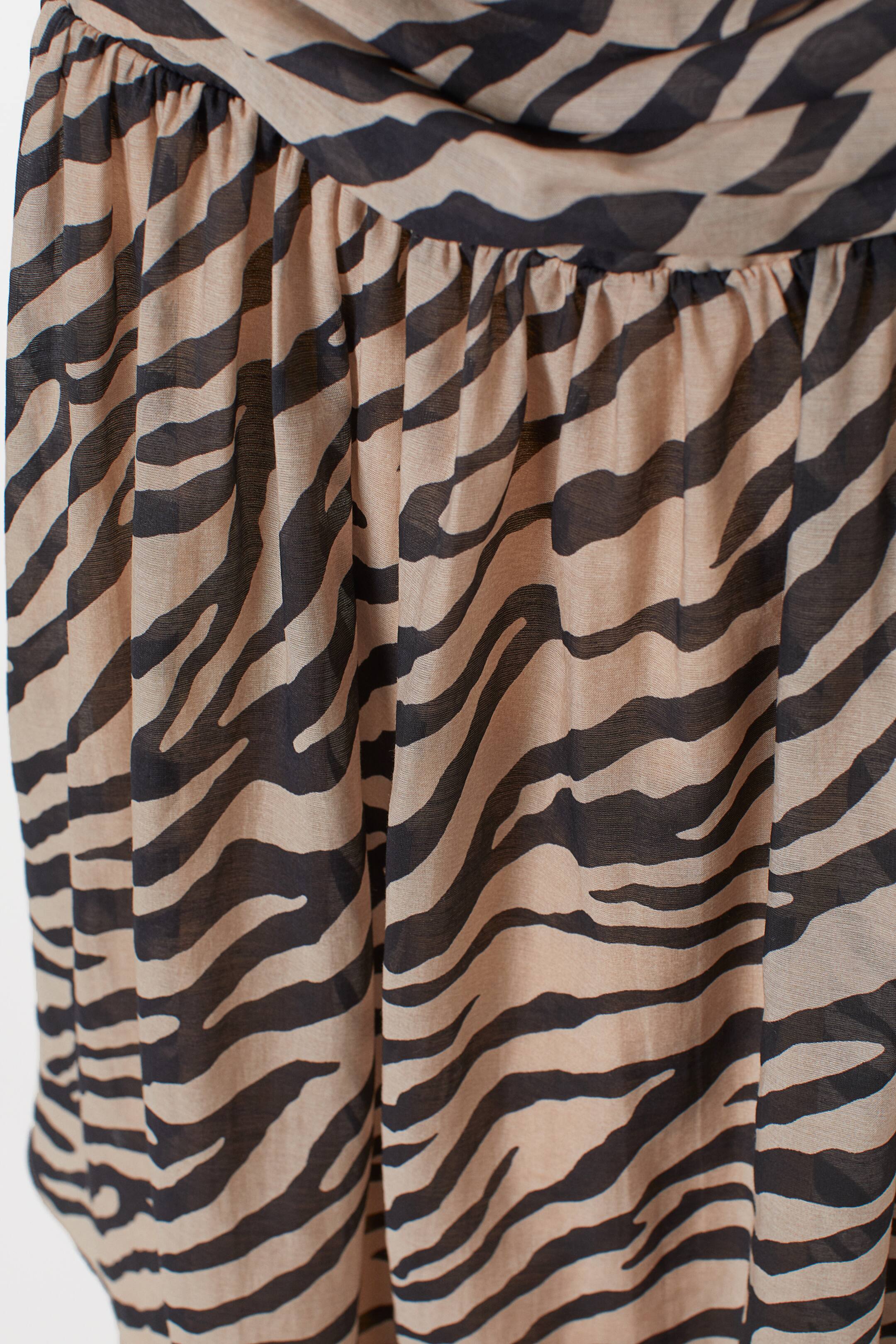 Lyocell-blend bandeau dress - Sleeveless - Short - Beige/Zebra print ...