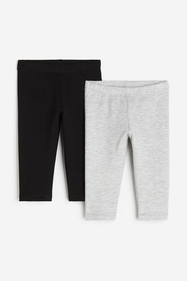 2-pack cotton leggings with brushed inside - Light grey marl/Black/Light pink/Dark red/Dark grey/Light beige - 1