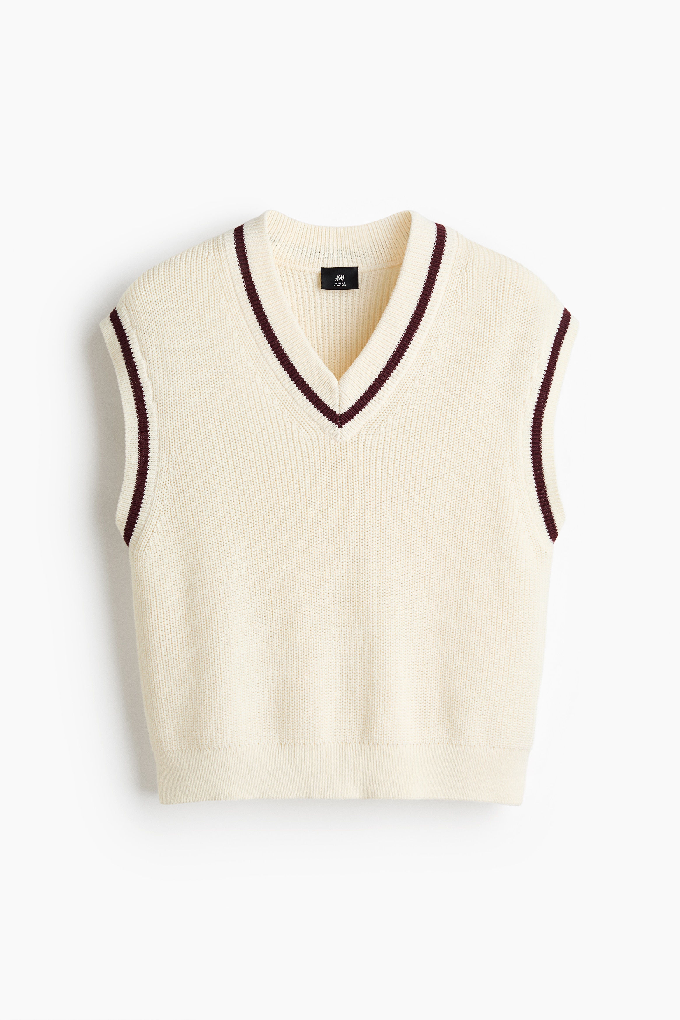 Loose-Fit Knit Sweater Vest - Cream/Navy blue