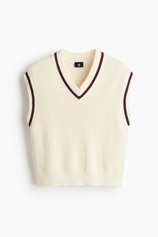 Loose-Fit Knit Sweater Vest - Cream/Navy blue - 1