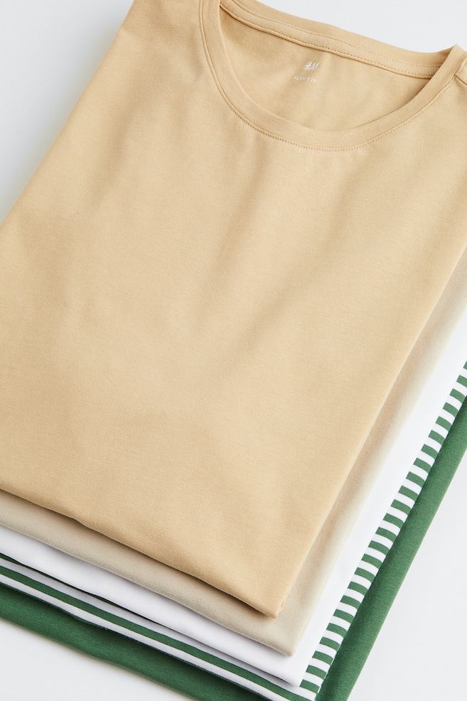 5-pack Slim Fit T-shirt - Mørk grønn/Beige/Hvit/Hvit/Sort/Lys blå/Lys lilla/dc/dc/dc/dc - 2