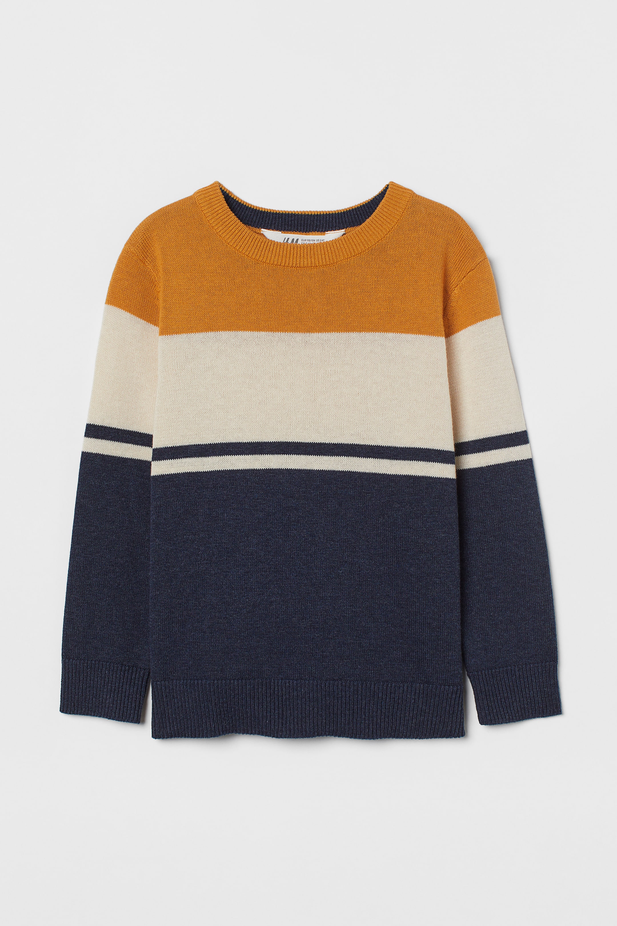 View larger image: Knitted jumper - Light beige/Block-striped - Kids | H&M 1