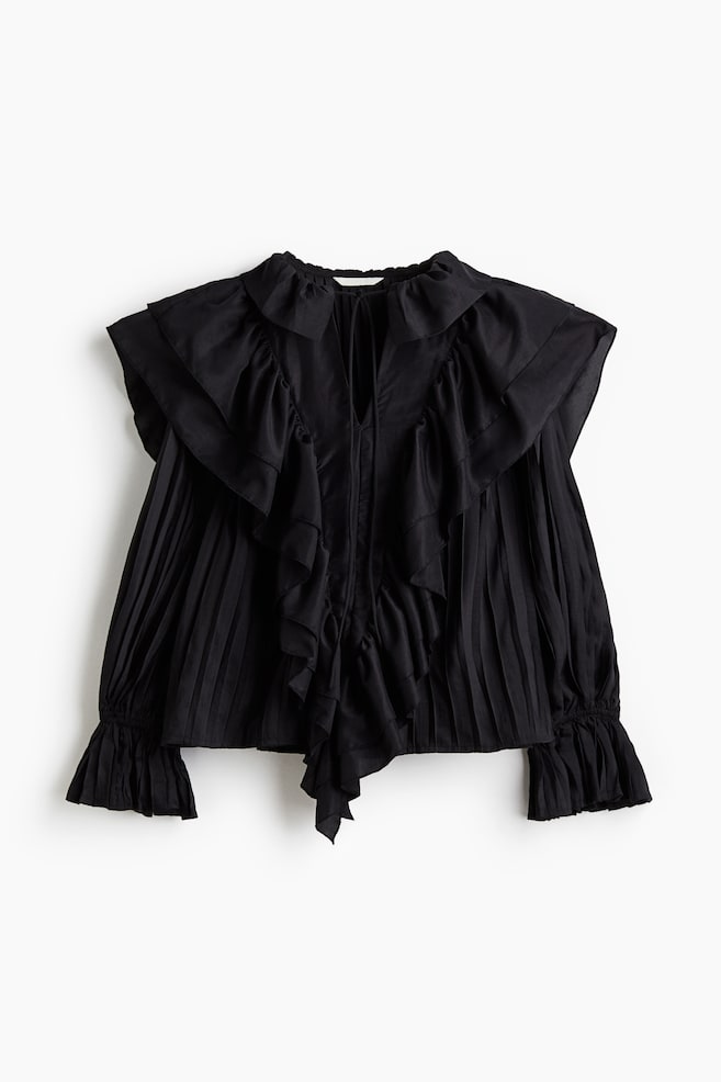 Geplooide blouse met volants - Zwart - 1