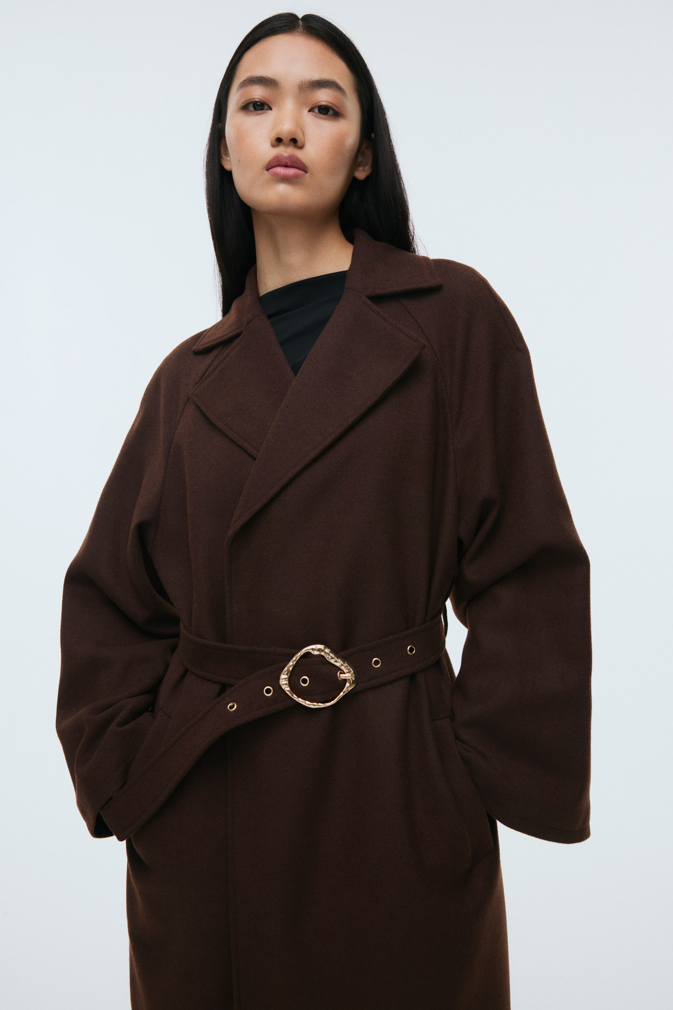 View larger image: Belted maxi coat - Dark brown - Ladies | H&M IN 3