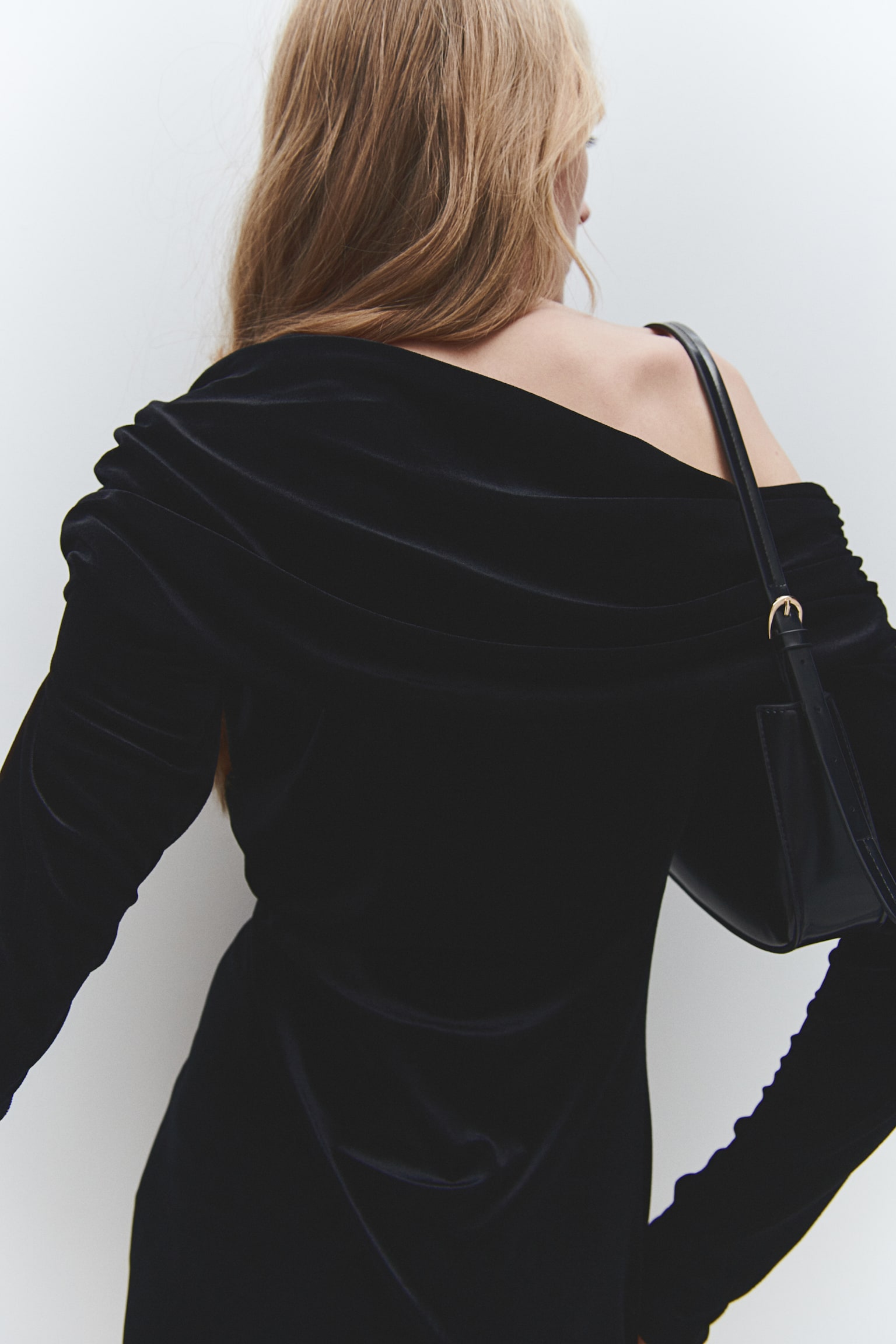 One Shoulder Velour Dress - Black/Slate blue - 4