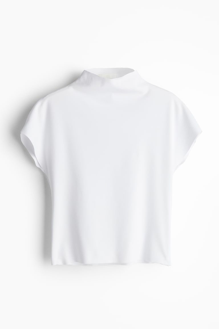 Mock Neck White High Neck Short Sleeve Top Rib Turtleneck Short