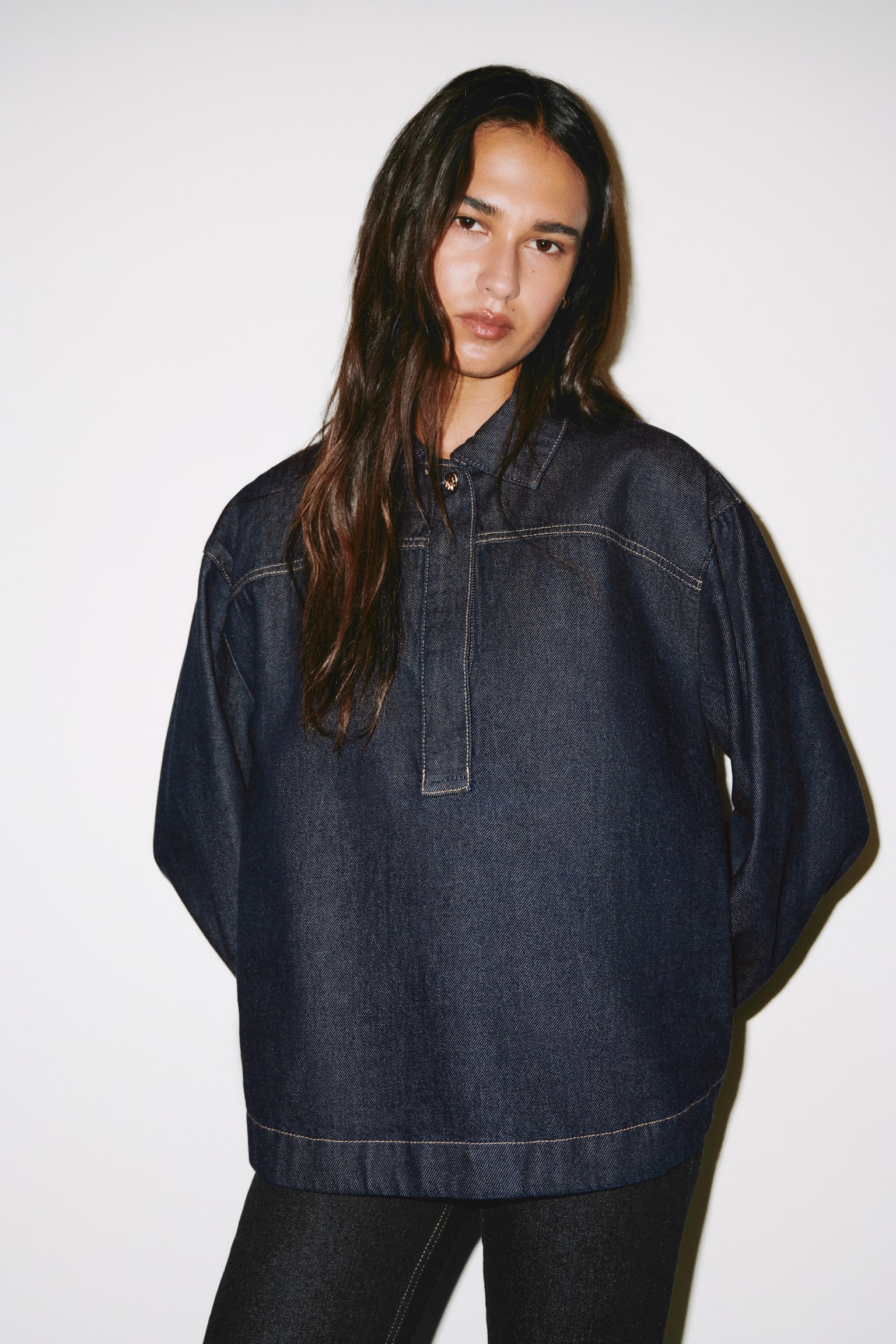 Denim popover shirt - Dark denim blue - 5