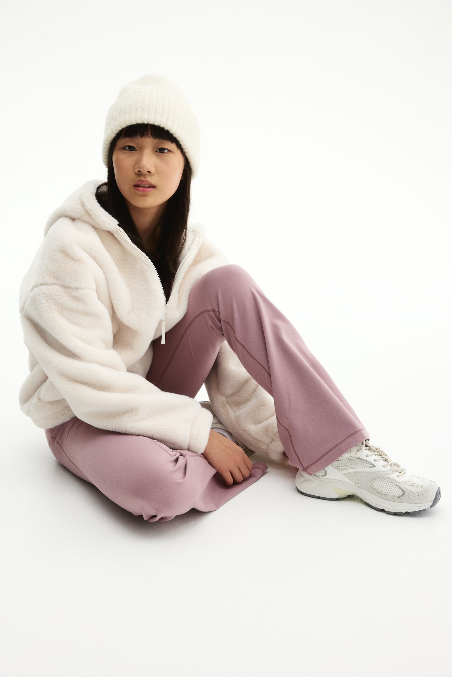 Fleece-lined sports leggings with SoftMove™ - Dusty pink/Navy blue/Black/Burgundy/Ivory - 3