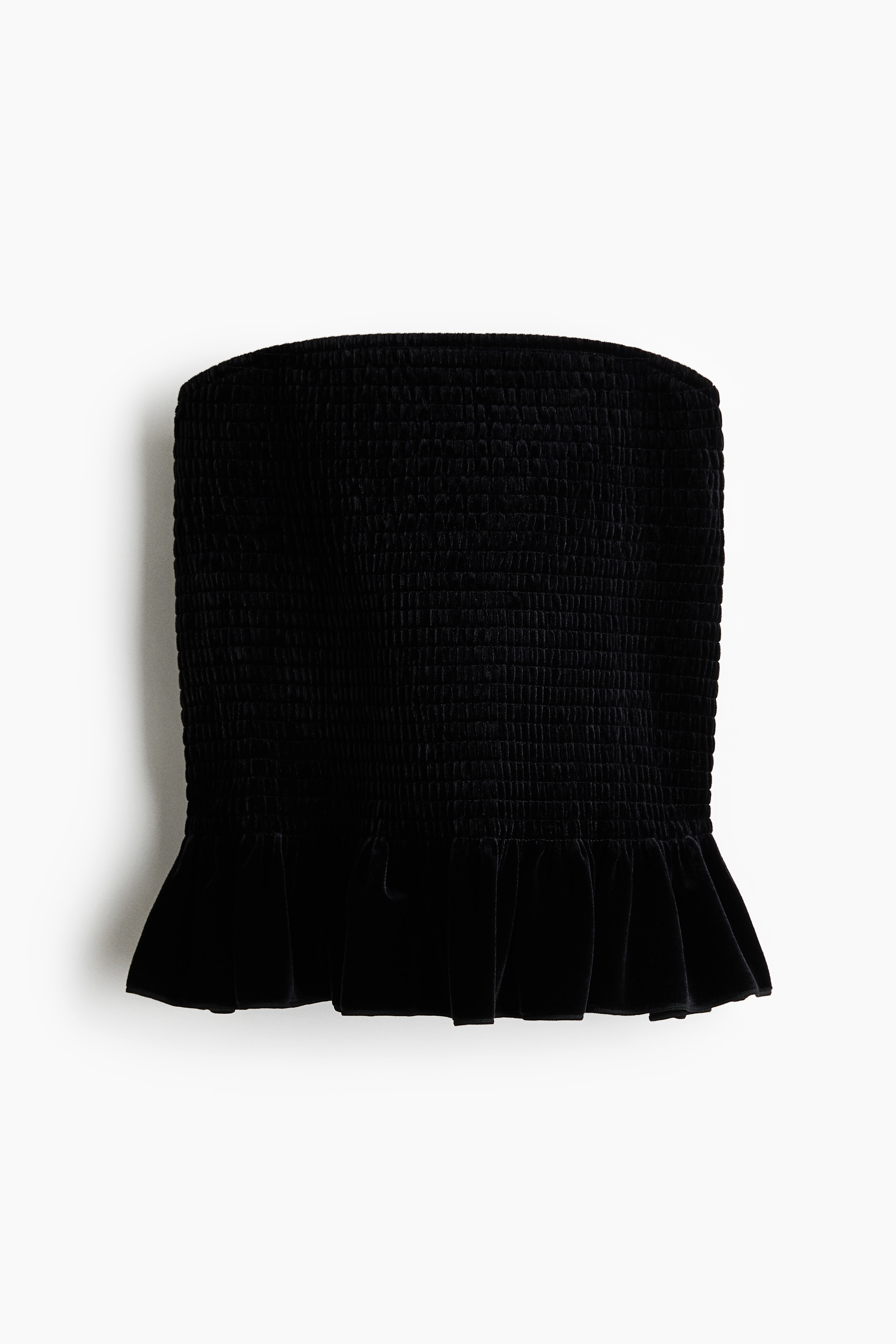 Gesmoktes Bandeau-Top aus Velours - Schwarz