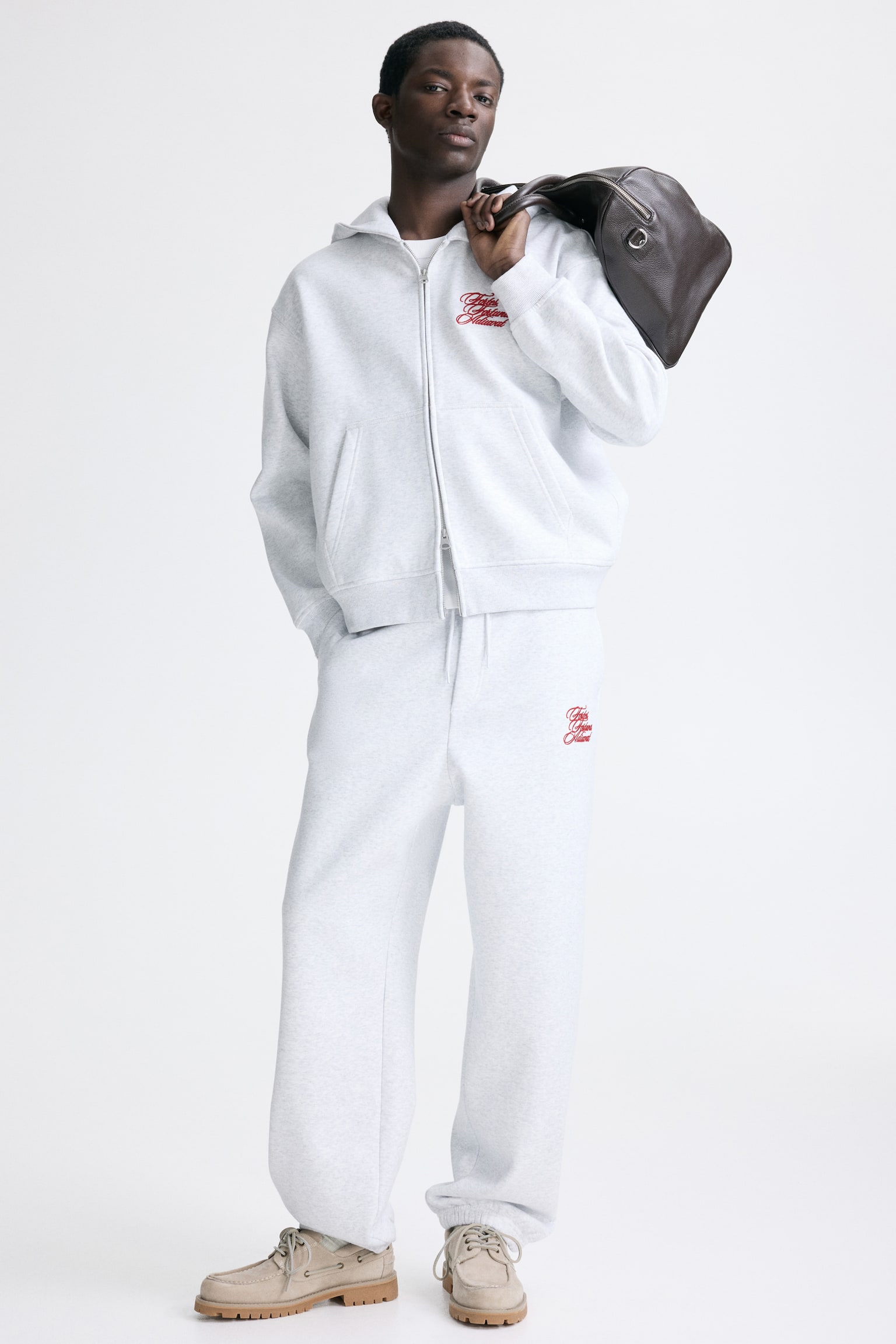 Rozpinana pudełkowa bluza z kapturem Loose Fit - Szary melanż/Fortes Fortuna/Light blue/Not for Ceremony/Bright green/Golden - 3