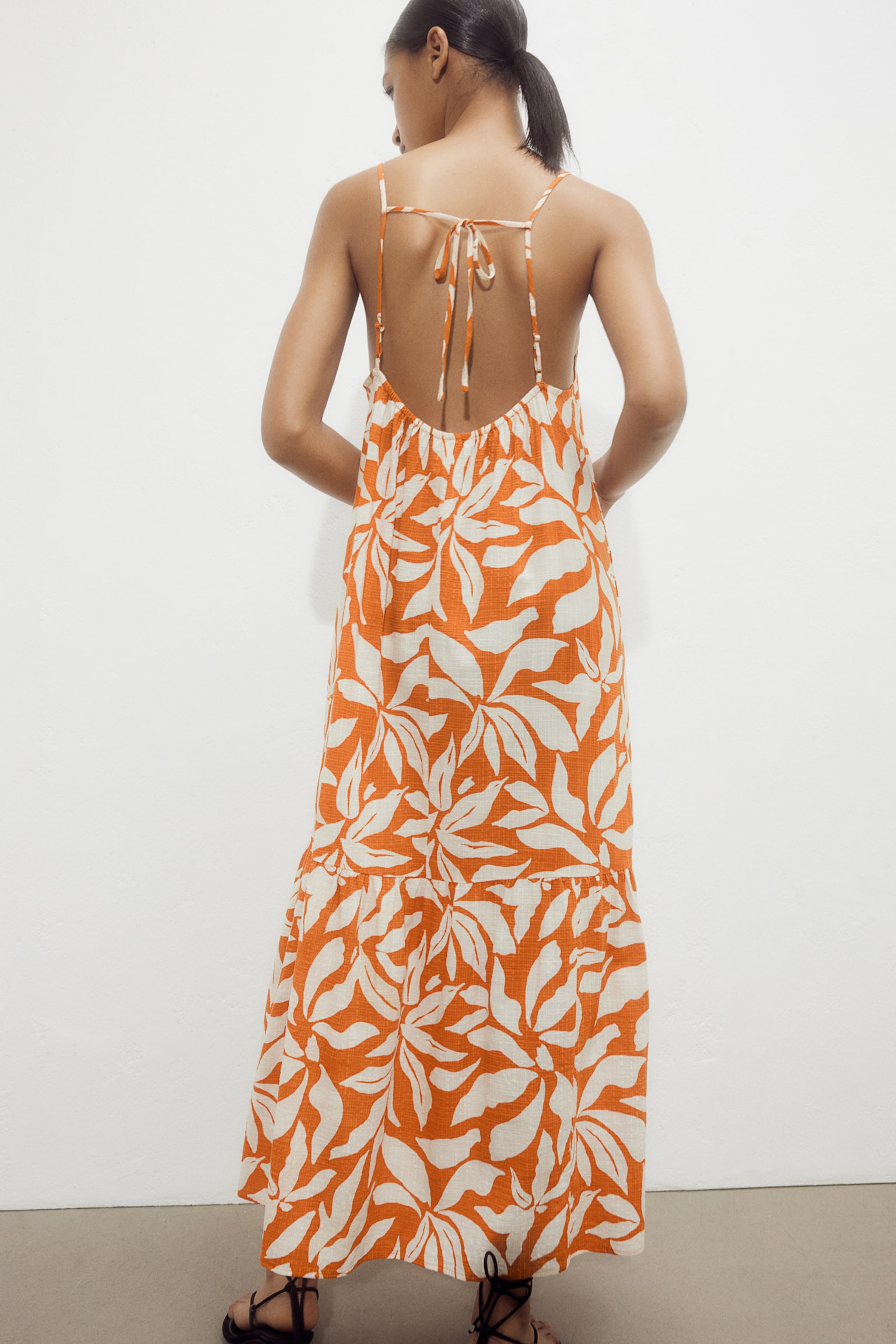 Long A-line Dress - Orange/Pattern - 8