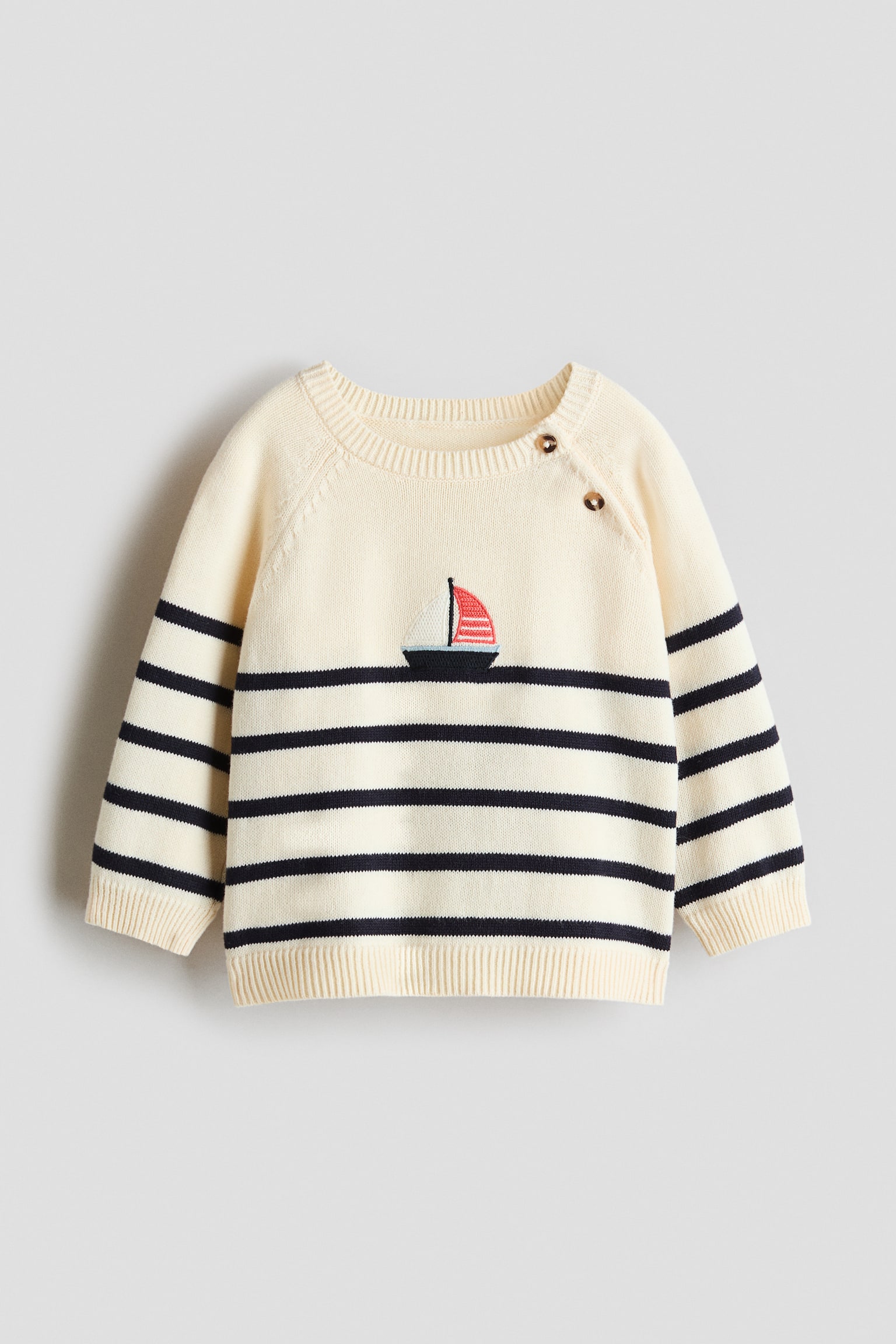 Cotton-knit jumper - Light beige/Sailing boat - 1