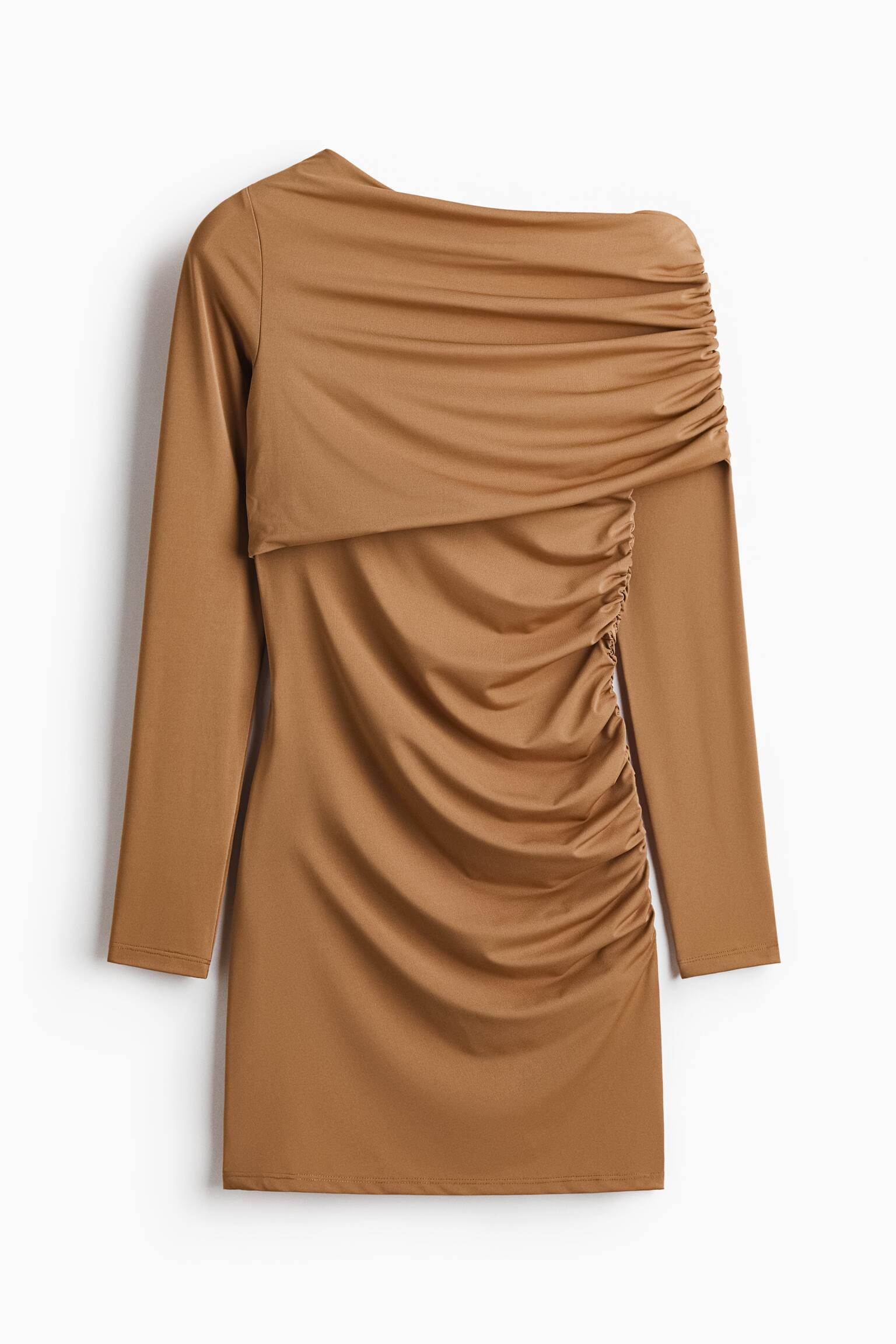 Draped One Shoulder Dress - Dark beige/Black - 1