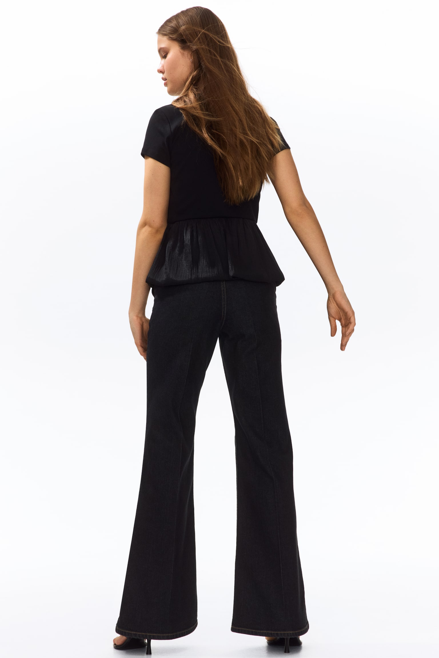 Bootcut High Waist Jeans - Tvättad svart/Ljusbeige - 4