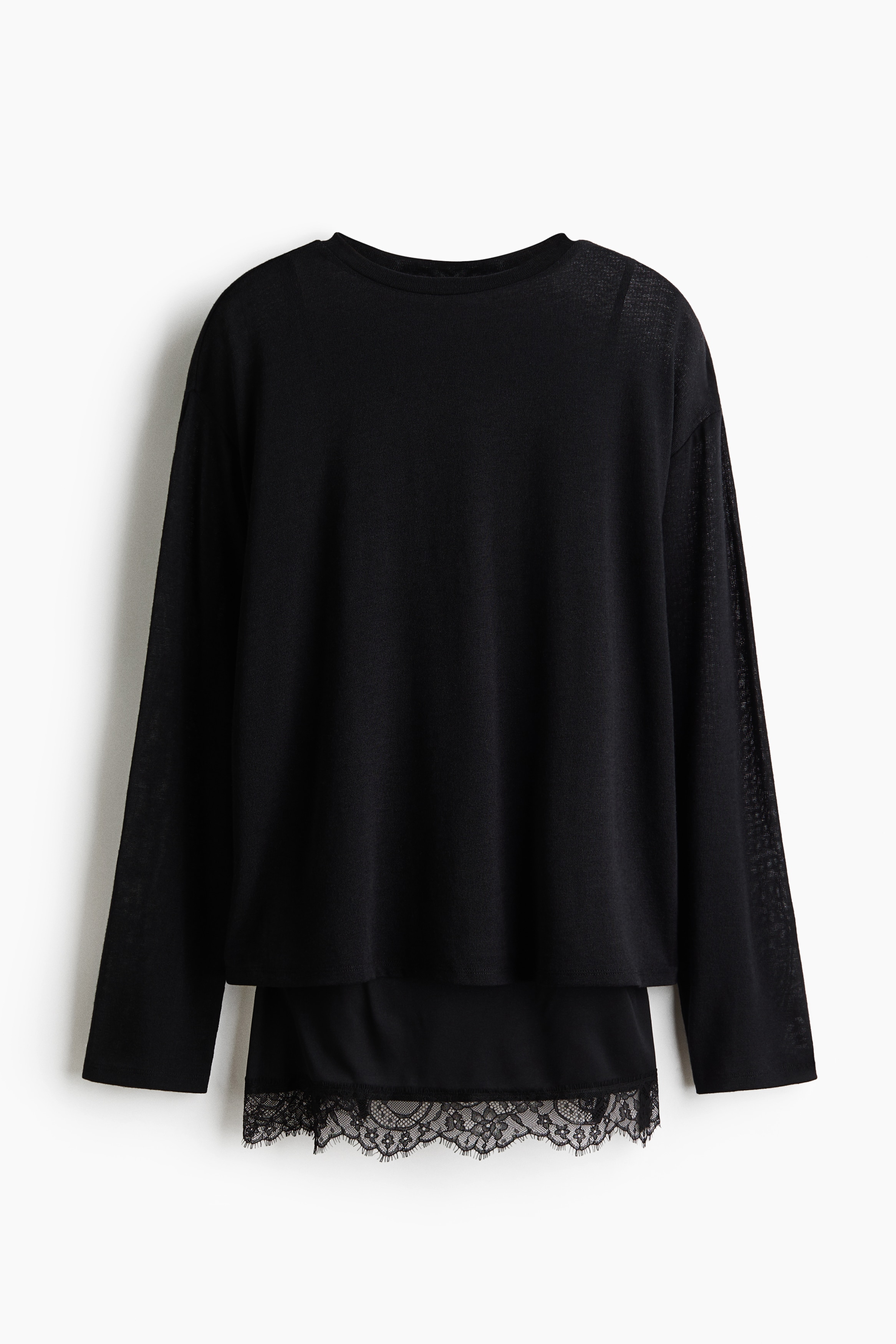 Layered lace-trimmed top - Black/Mole