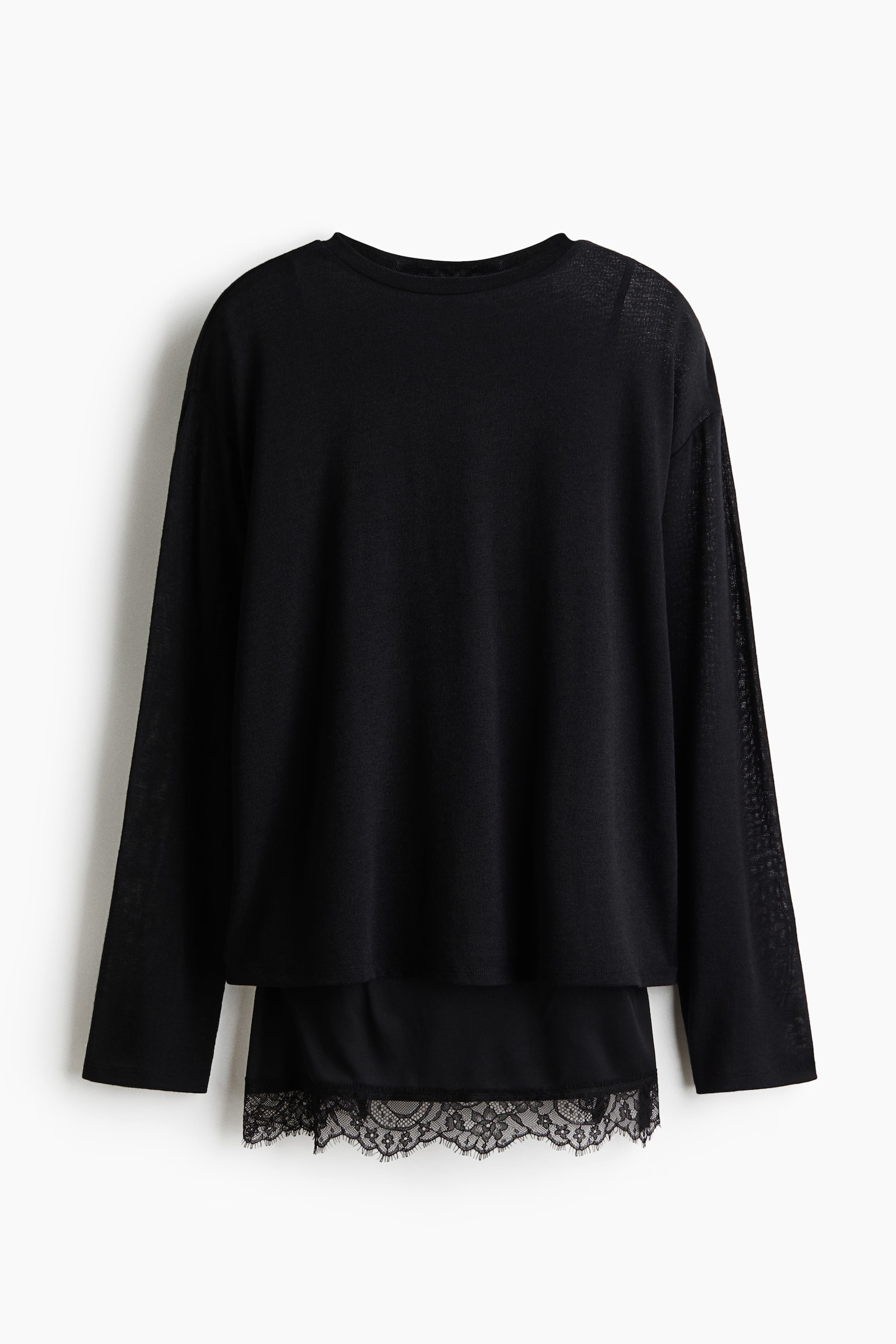 Top a strati con bordo in pizzo - Nero/Talpa - 1