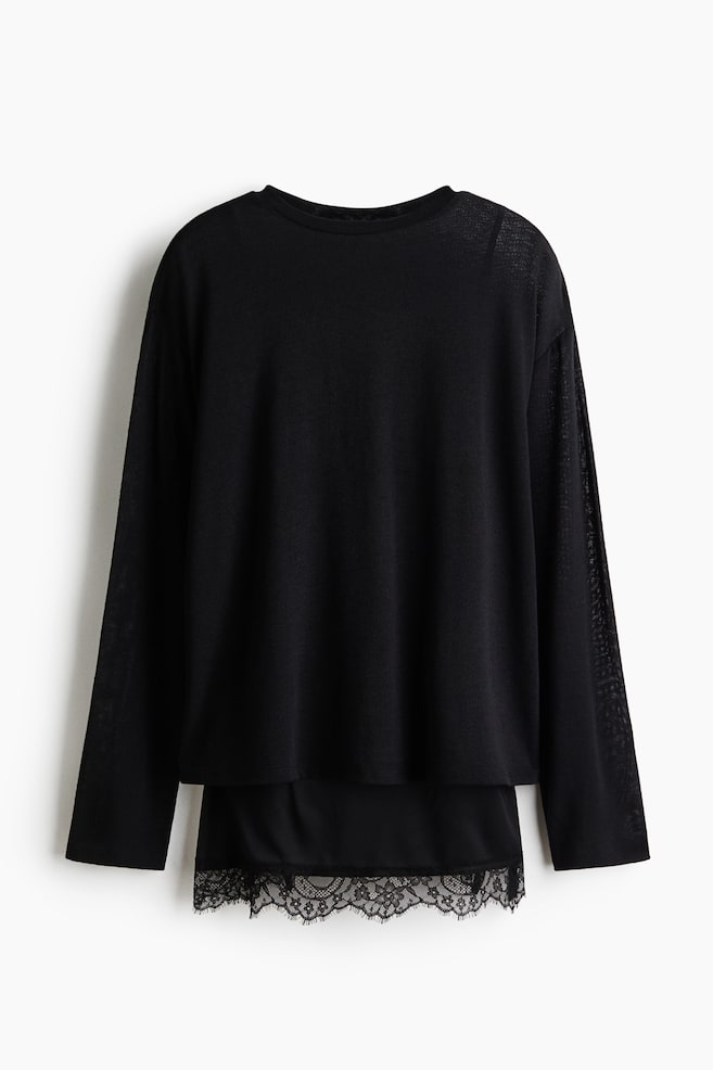 Layered Lace-Trimmed Top - Black/Taupe - 1