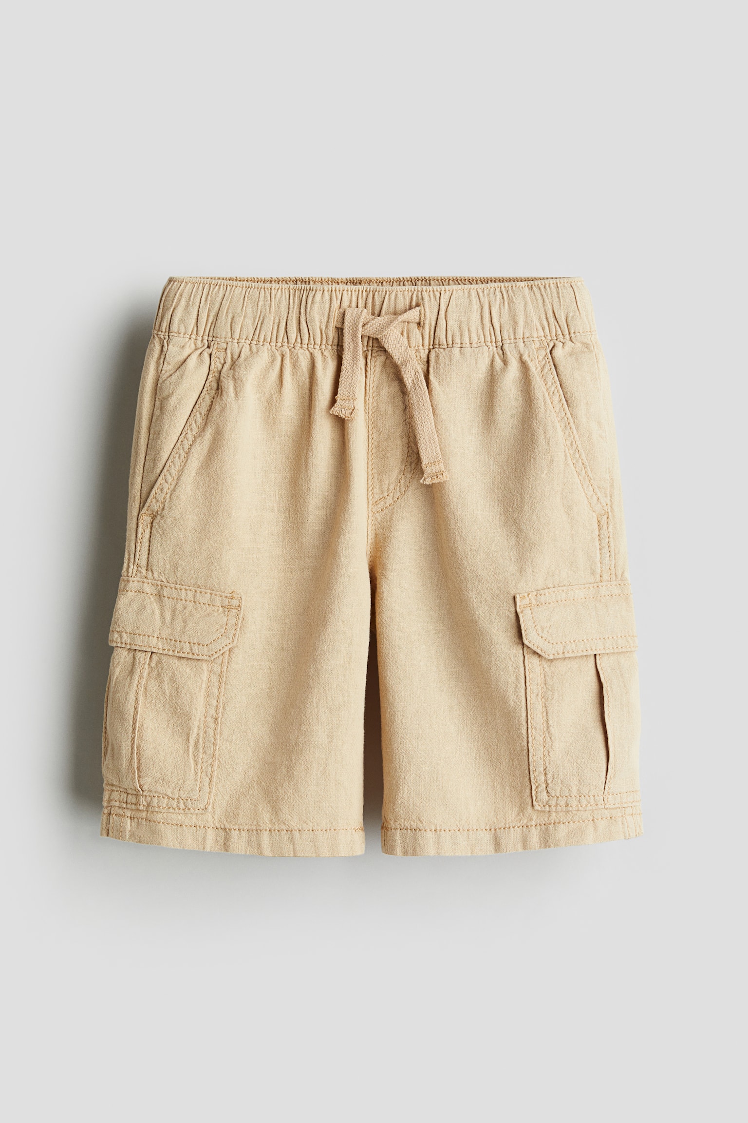 Linen Blend Cargo Shorts - Beige/Black/Khaki green - 1