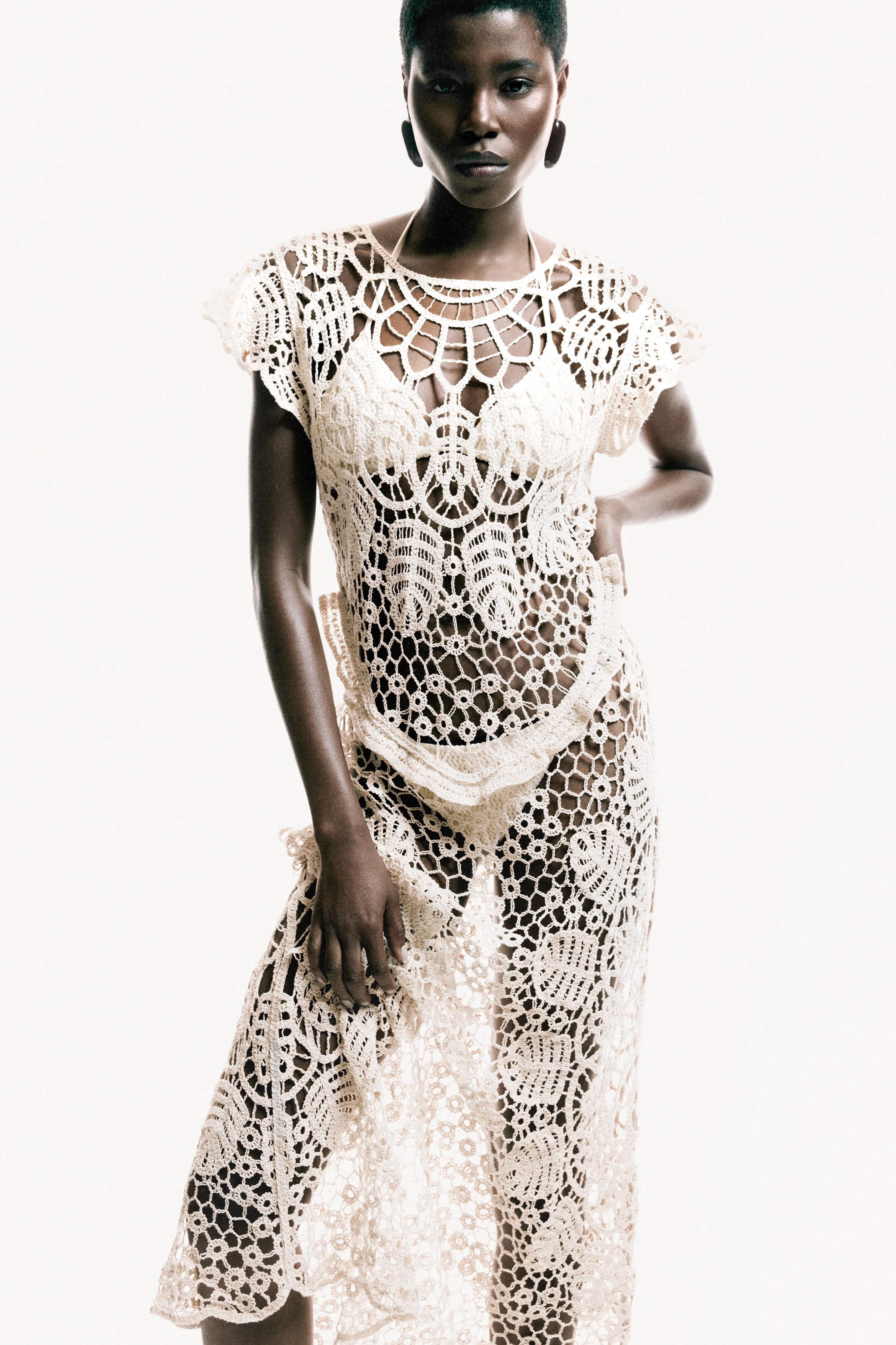 adrianna papell beaded illusion dress Adrianna Papell Beaded Mesh Overlay Illusion Short Sleeves Jewel Neckl –  Curated Brands main image 1